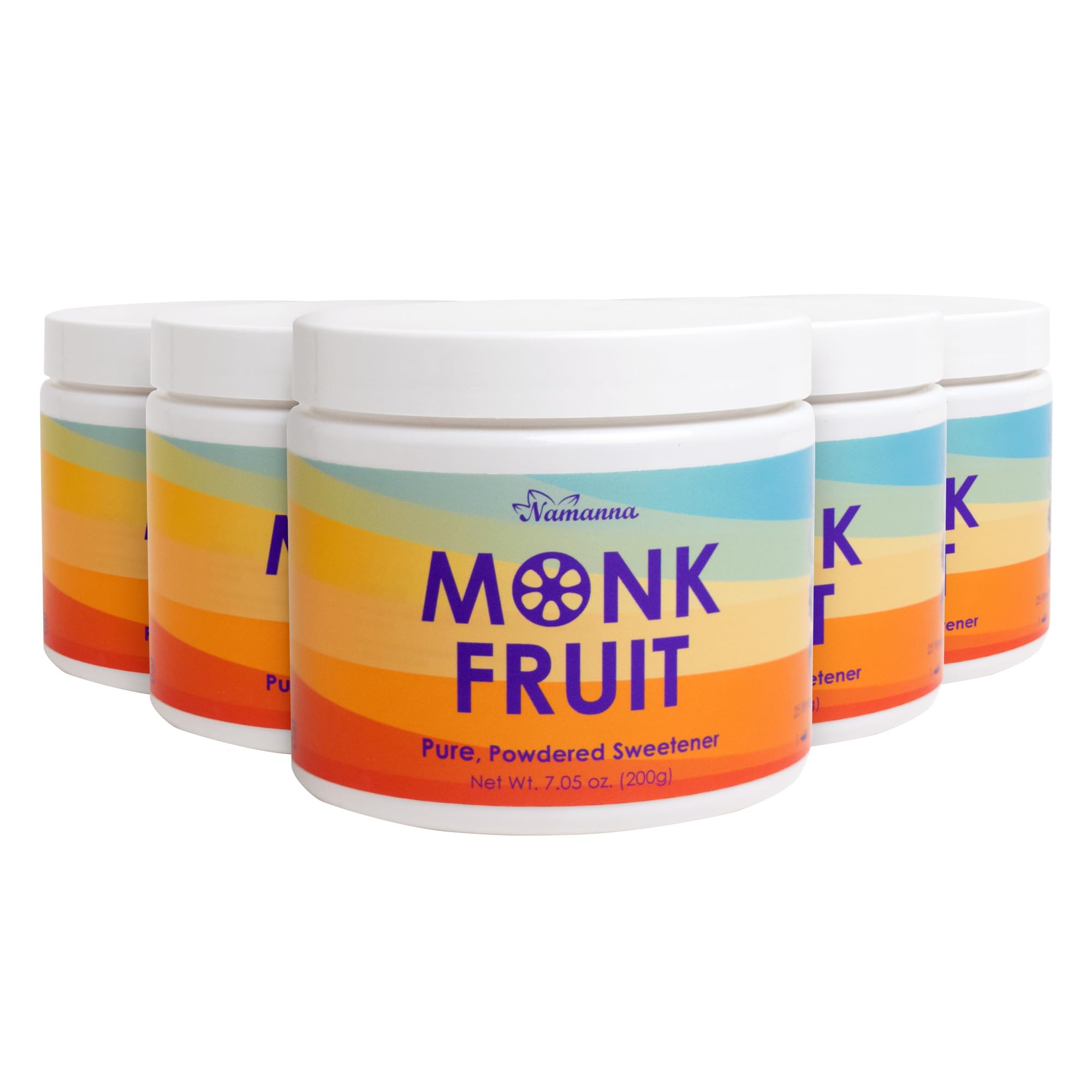 NAMANNA Pure Monk Fruit Sweetener - Zero Calorie, Zero Carb, Keto & Paleo Friendly - 7% Mogroside V (200g, 1,110 Servings) - 5 Pack - Perfect for Baking, Coffee, Tea & Sugar-Free Recipes