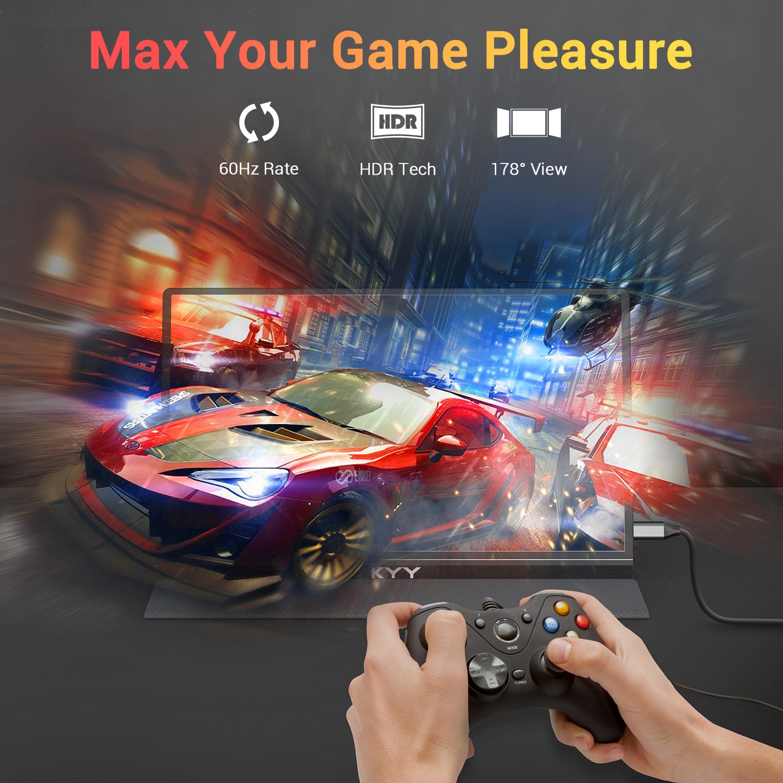 KYY 15.6 Inch Portable Monitor - Full HD 1080P IPS Display, Ultra Slim USB C HDMI External Screen with Smart Cover & Built-in Speakers, Plug & Play for Laptop, PC, Mac, Phone, Gaming Console - Perfect for Work, Travel & Gaming Entertainment