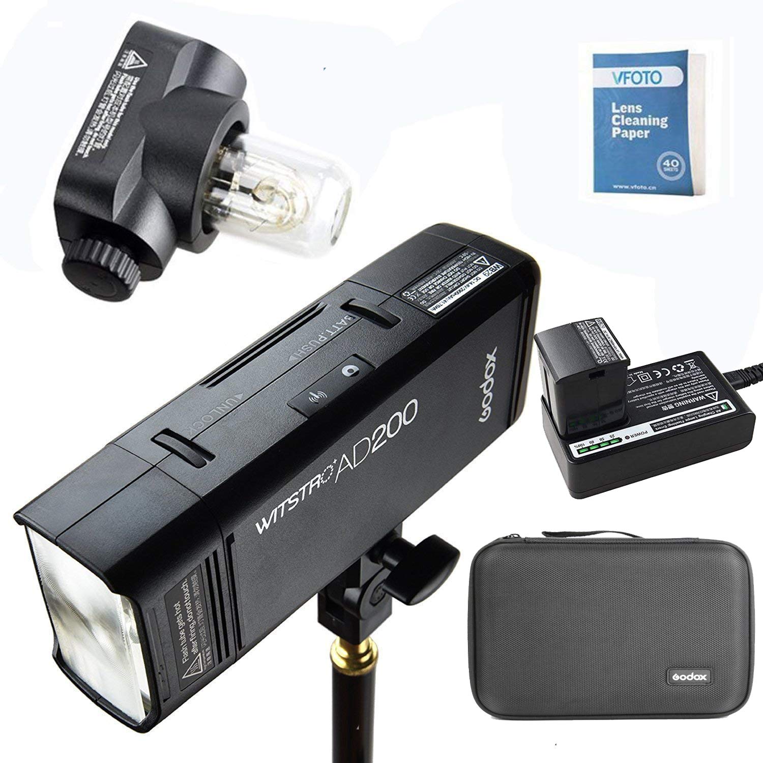 Godox AD200 200Ws 2.4G TTL Pocket Flash Light with HSS 1/8000s - Includes GN52 Flash Lightning Head & GN60 Incandescent Head - 2900mAh Lithium Battery - Perfect for Portrait, Wedding, and Studio Photography