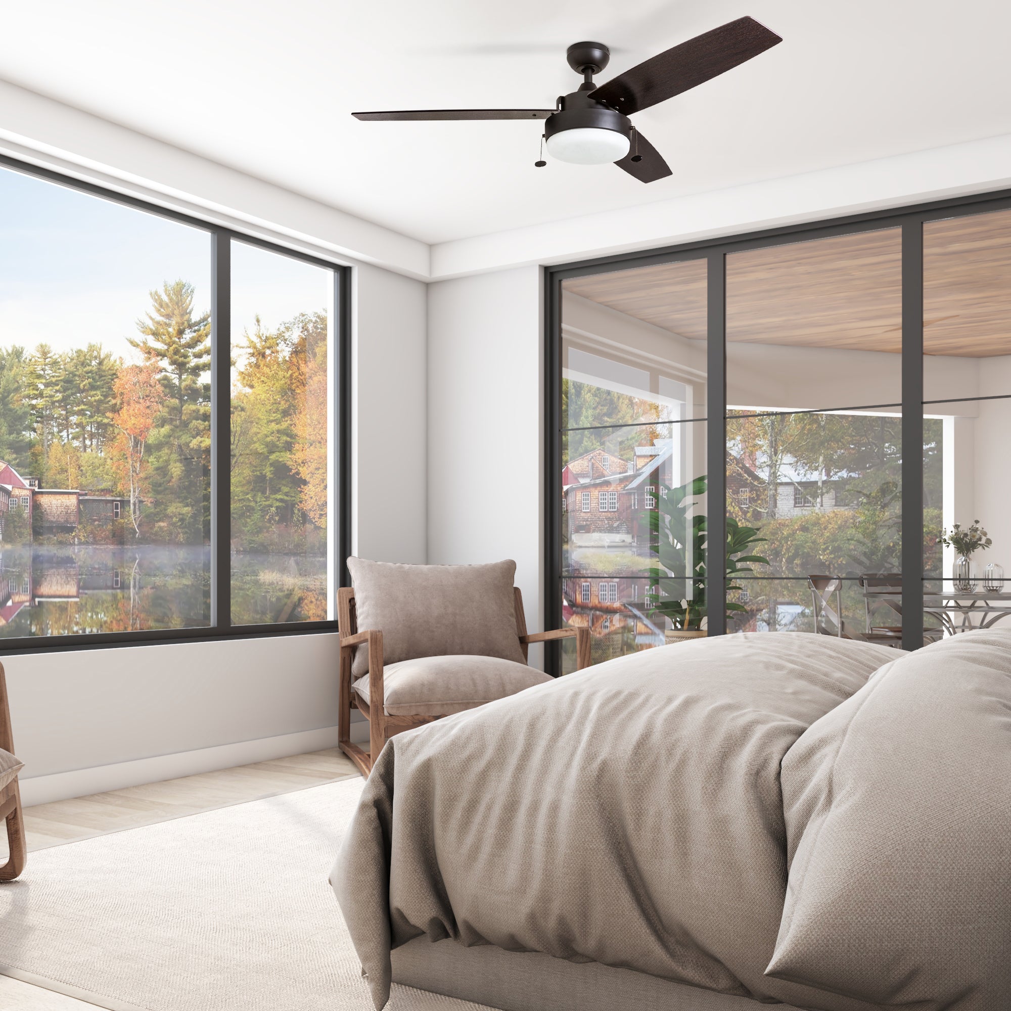 52 Inch Statham Ceiling Fan with Pull Chain in Espresso Finish - Perfect for Living Room, Bedroom, and Outdoor Patio Cooling
