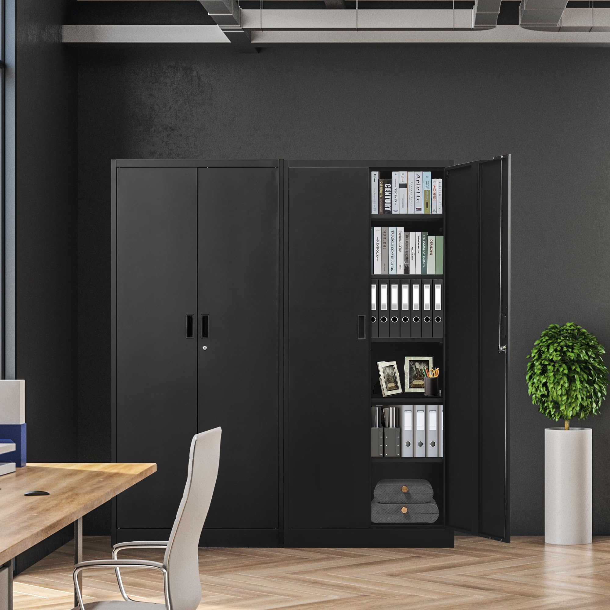 Heavy Duty Metal Storage Cabinet with Locking Doors & 5 Adjustable Shelves - Black Garage Cabinet for Office, Classroom, Warehouse Organization - Perfect for Tool Storage, School Supplies & Industrial Use