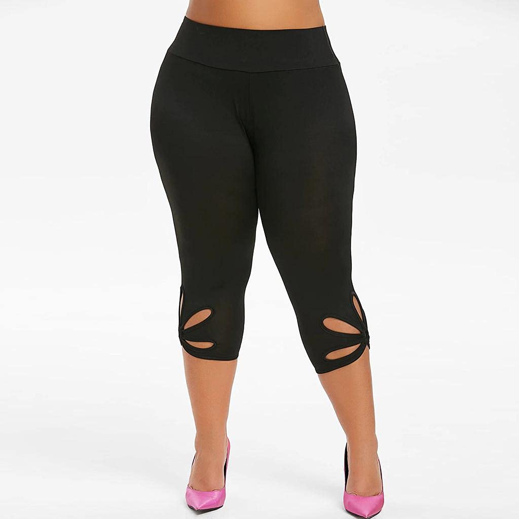 **Women's Plus Size Bermuda Shorts - High Waisted Yoga Capris with Stretch & Hollow Out Design - Workout Leggings for Running, Gym & Casual Wear**