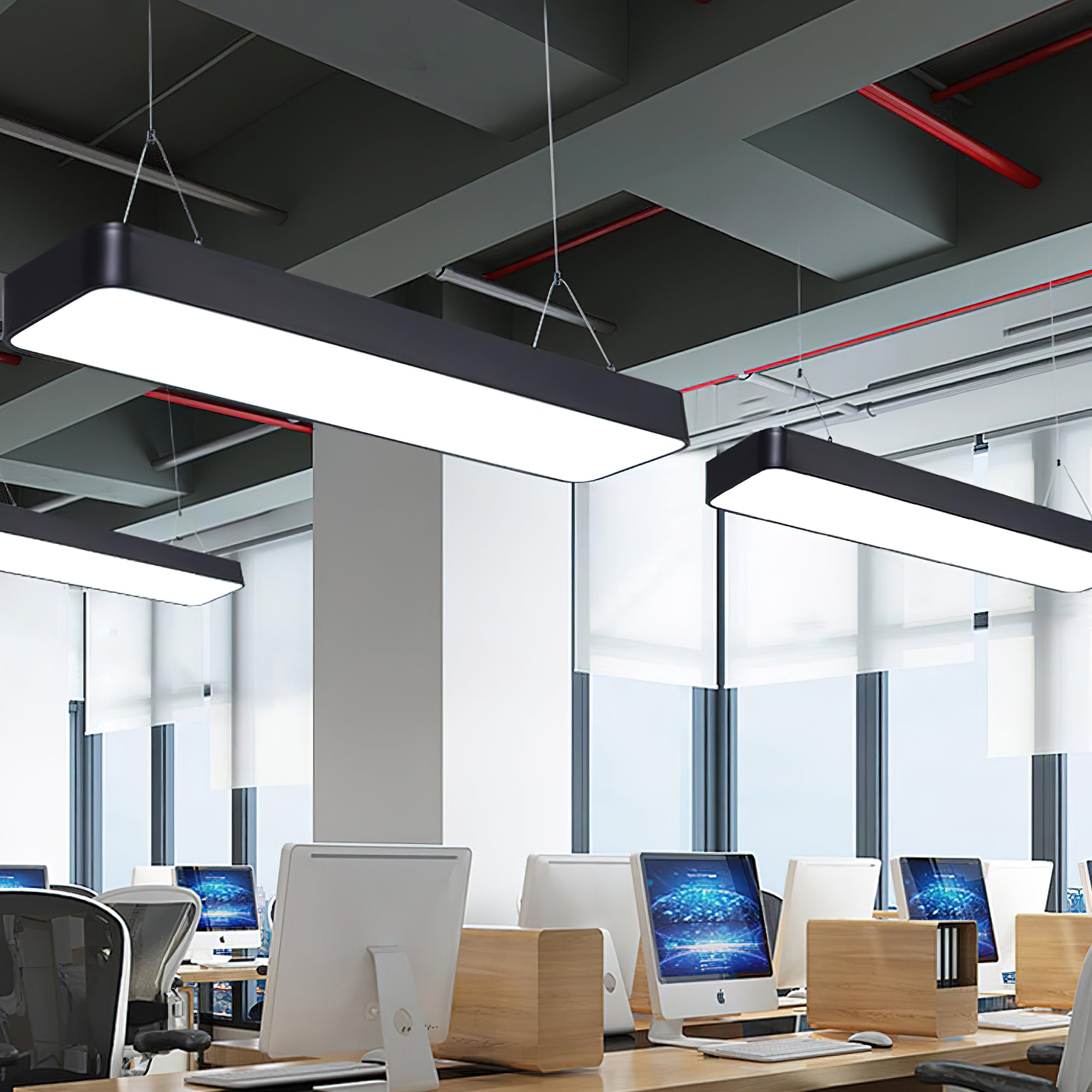 Modern LED Rectangular Office Pendant Light - Energy Efficient Hanging Light Fixture for Workspace, Conference Room & Home Office Decor