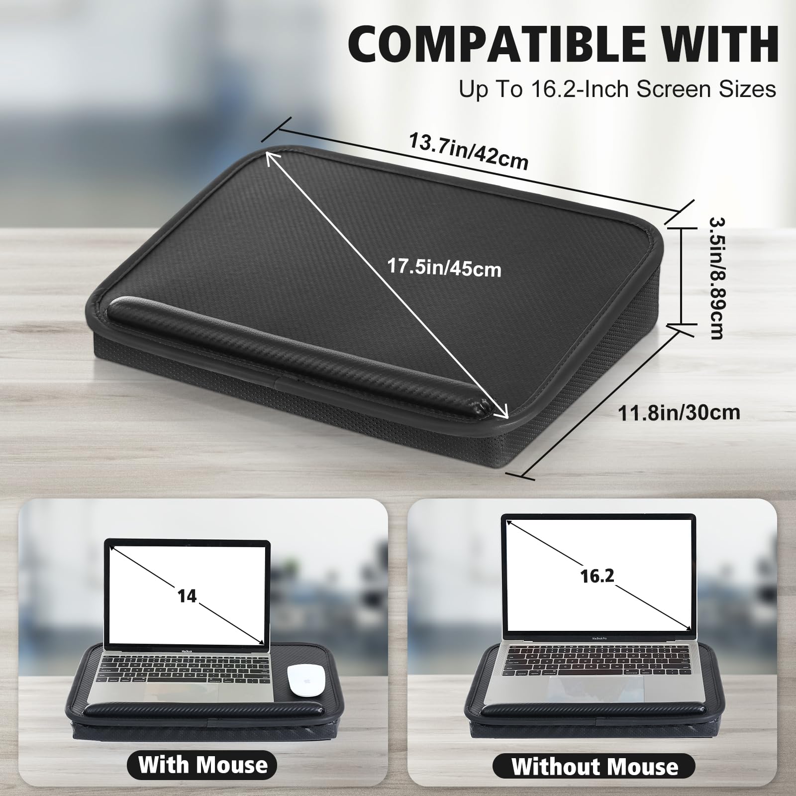 Allinside Ergonomic Lap Desk for Laptop & Tablet - Portable Laptop Stand with Storage Bag - Fits 15.6 Inch Devices - Perfect for Bed, Couch & Travel - Black