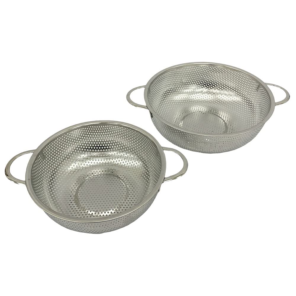 Premium 2-Piece Stainless Steel Kitchen Colander Set with Ergonomic Handles - Perfect for Washing Fruits, Vegetables, Pasta & Salad Prep