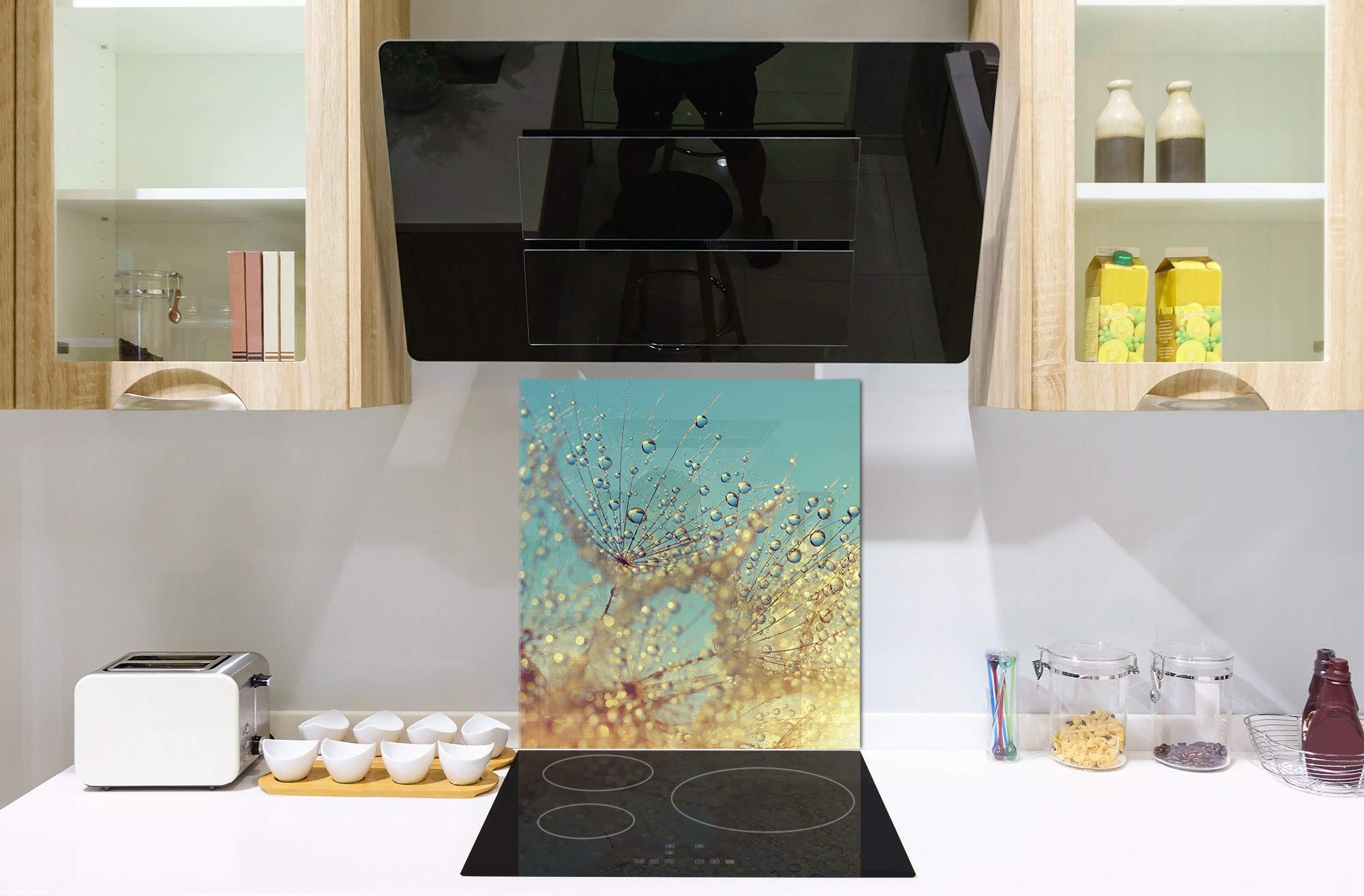 Concept Crystal Toughened Glass Backsplash - Art Glass Design Printed Glass Splashback BS 04 Dandelion and Flowers Series: Dandelion Drops 4 | Modern Kitchen Backsplash, Bathroom Wall Decor, Stylish Home Upgrade