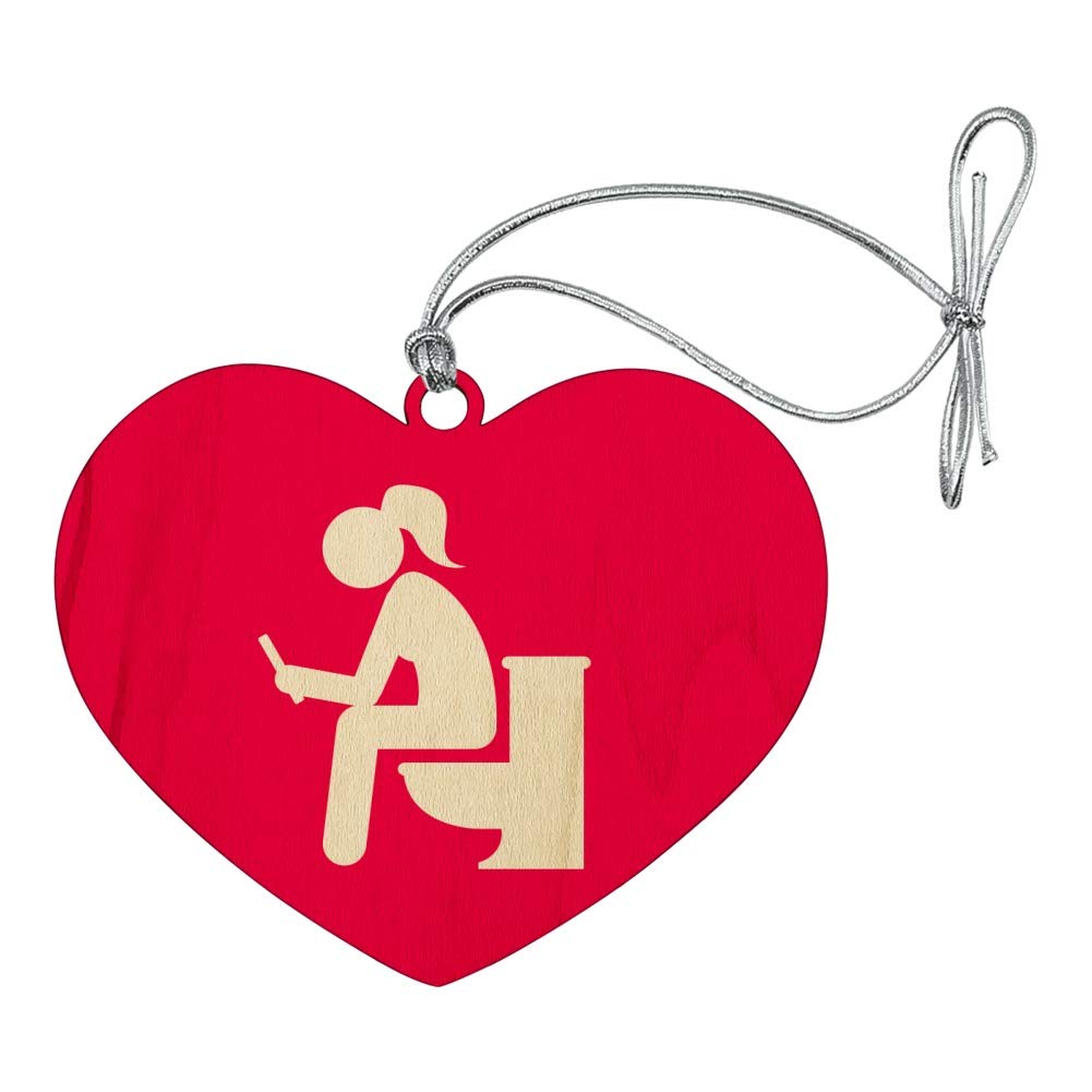 Funny Girl Pooping on Toilet Christmas Ornament - Heart Love Wooden Holiday Tree Decoration for Xmas Gag Gifts & Bathroom Humor
