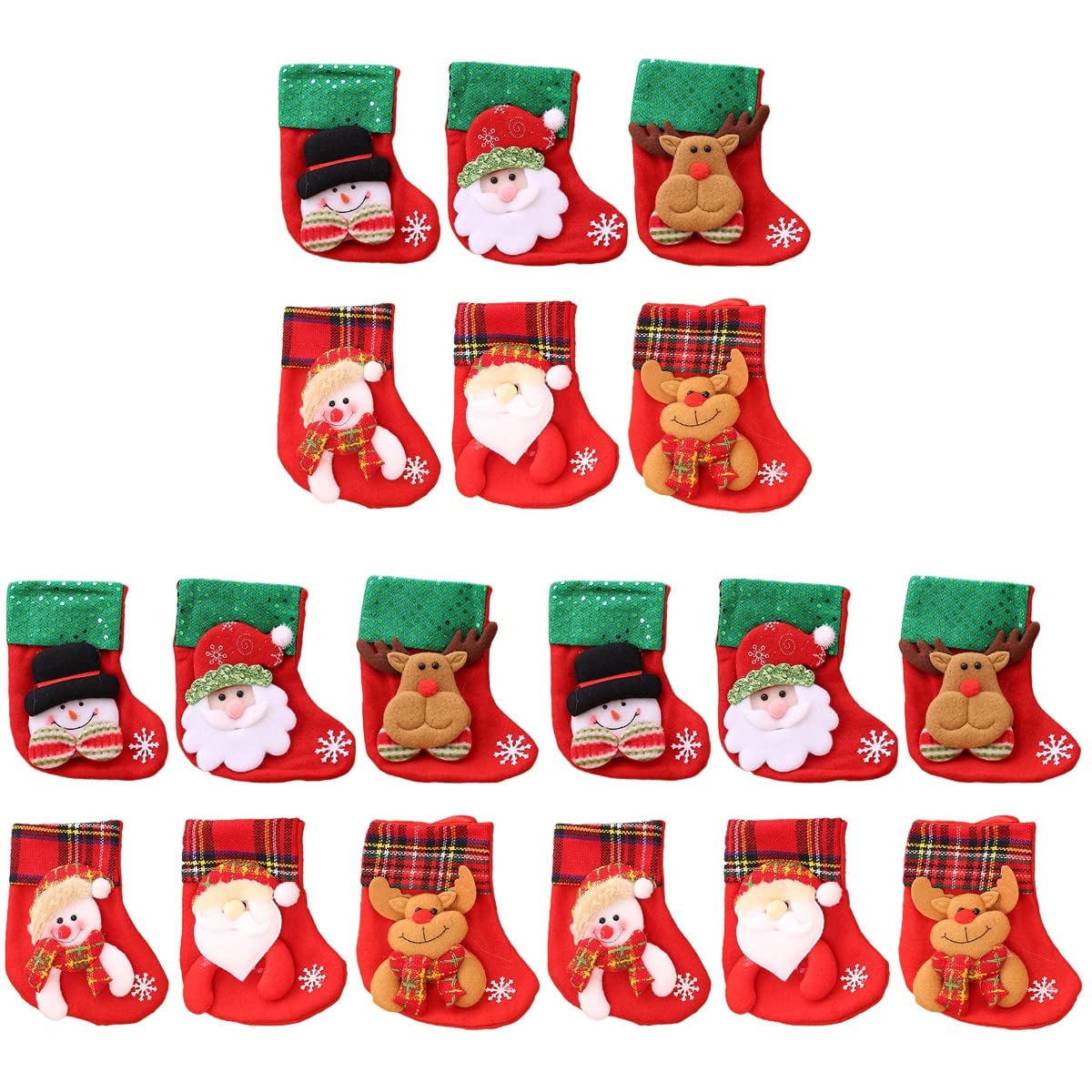 18-Piece Christmas Small Stockings Set - Xmas Tree Fireplace Wall Door Hanging Decorations with Candy Gift Bags - Perfect for Holiday Home Decor, Party Favors & Festive Gift Giving