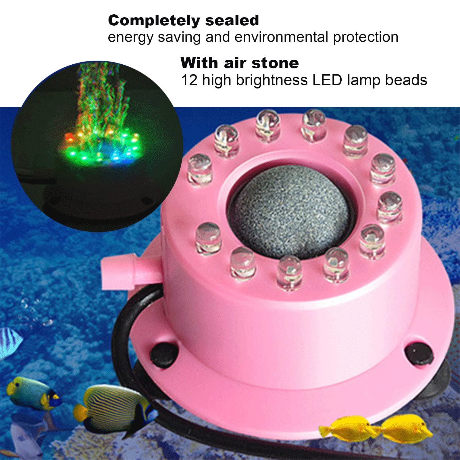 LED Bubble Stone Disk Light for Aquarium - Fish Tank Air Bubble LED Round Light with Oxygenation & Decoration - Perfect for Freshwater & Saltwater Tanks, Home & Office Aquarium Decor