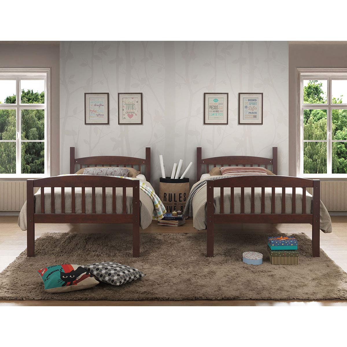 Espresso Twin Bunk Bed with Ladder - Space Saving Wooden Bunk Bed for Kids, Teens & Guest Rooms - Perfect for Small Bedrooms, Dorms & Vacation Homes