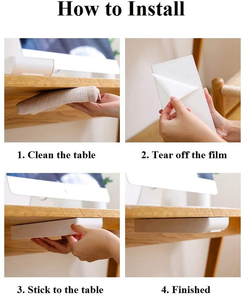 Self-Adhesive Under Desk Pencil Tray Organizer - Clear Hidden Stationery Storage Drawer for Office, School & Home - Perfect for Desk Organization & Workspace Efficiency