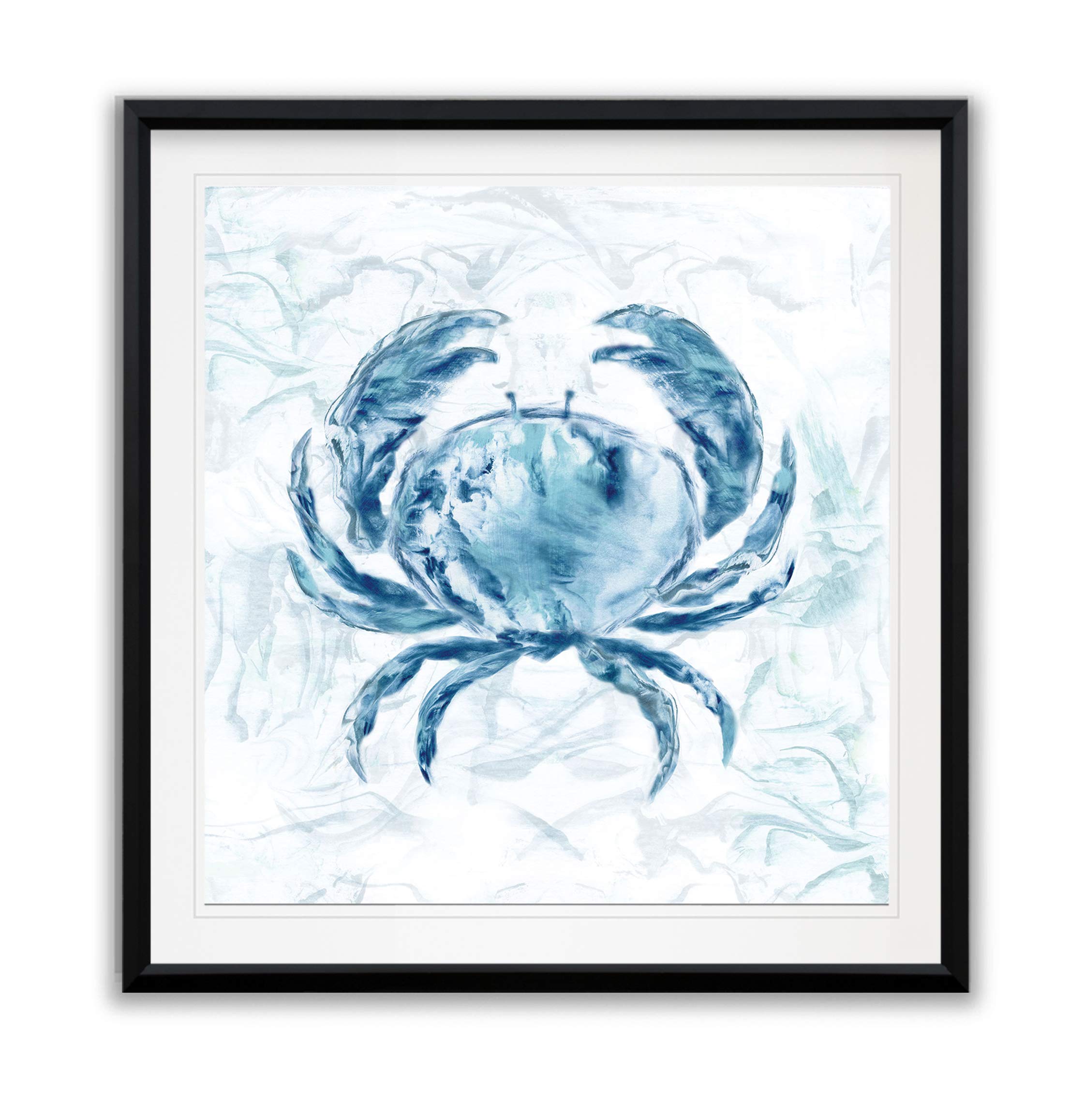 Blue Marble Coast Crab Painting - Ocean Beach Nursery Wall Art for Kids Room, Framed Canvas Animal Decor for Baby Boys & Girls Bedroom - Perfect for Coastal Themed Children's Spaces & Beach House Interiors