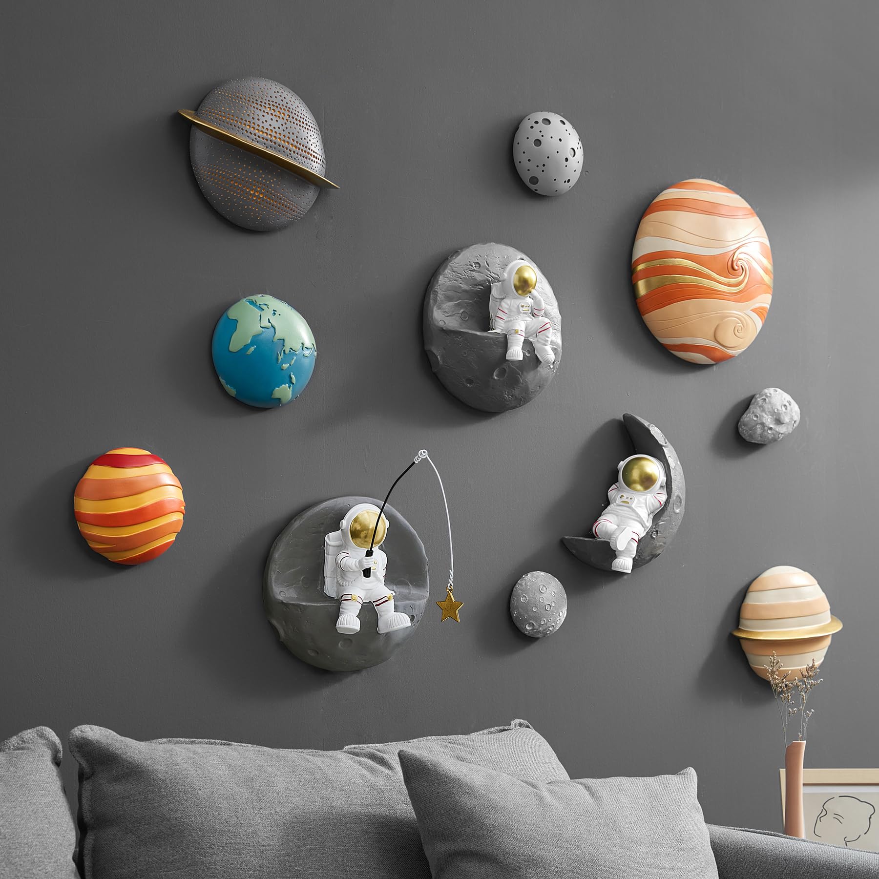 3D Astronaut Wall Sculpture Decor Set - Modern Space Theme Home Decor for Living Room, Bedroom & Kids Room | Unique 3D Wall Art for Sofa Background & Outer Space Themed Nursery Decor