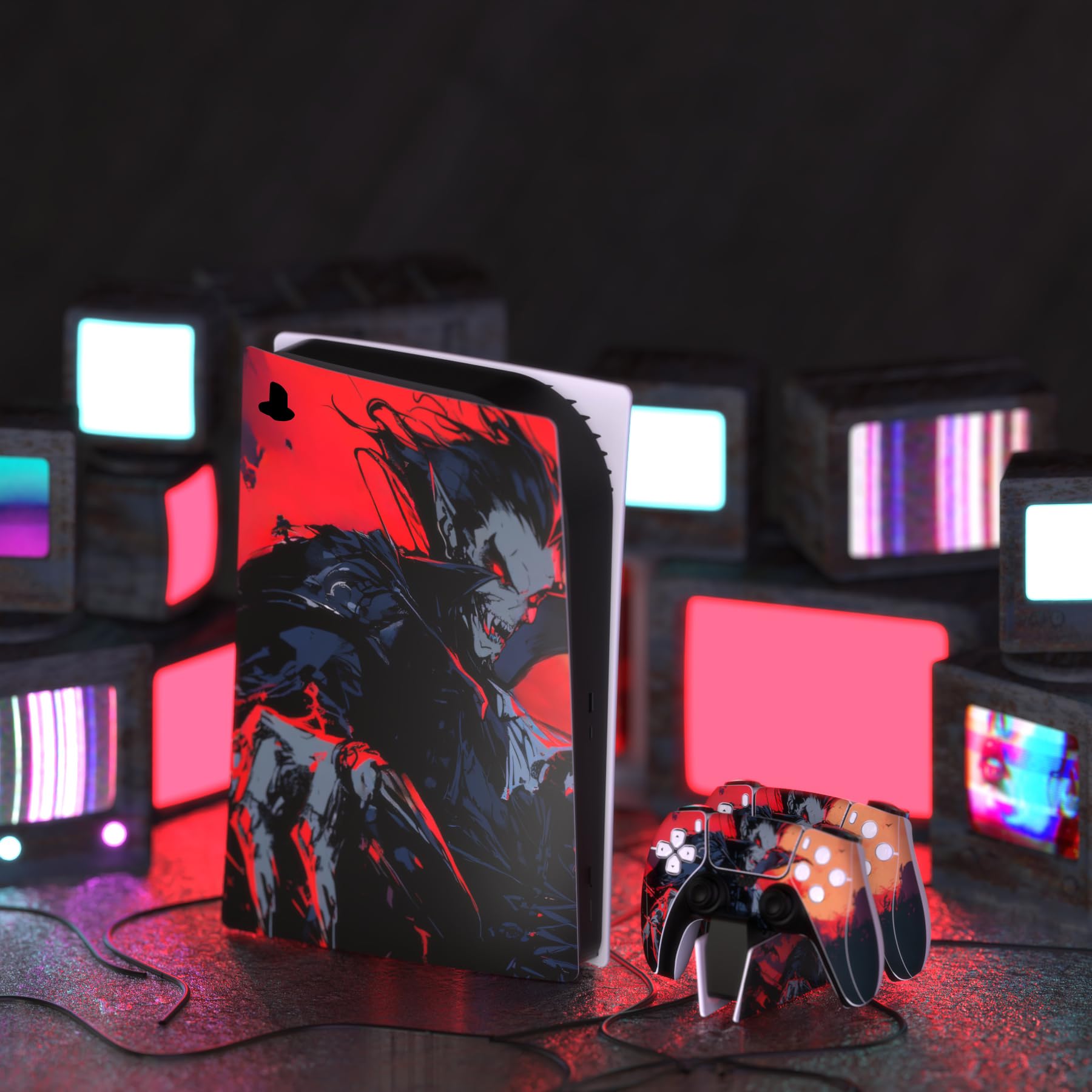 PlayVital PS5 Digital Edition Skin - Vinyl Sticker Protective Cover for PS5 Console, Controller, Charging Dock, Headset & Media Remote - Blood Moon Vampire Design - Perfect for Gaming Protection & Customization