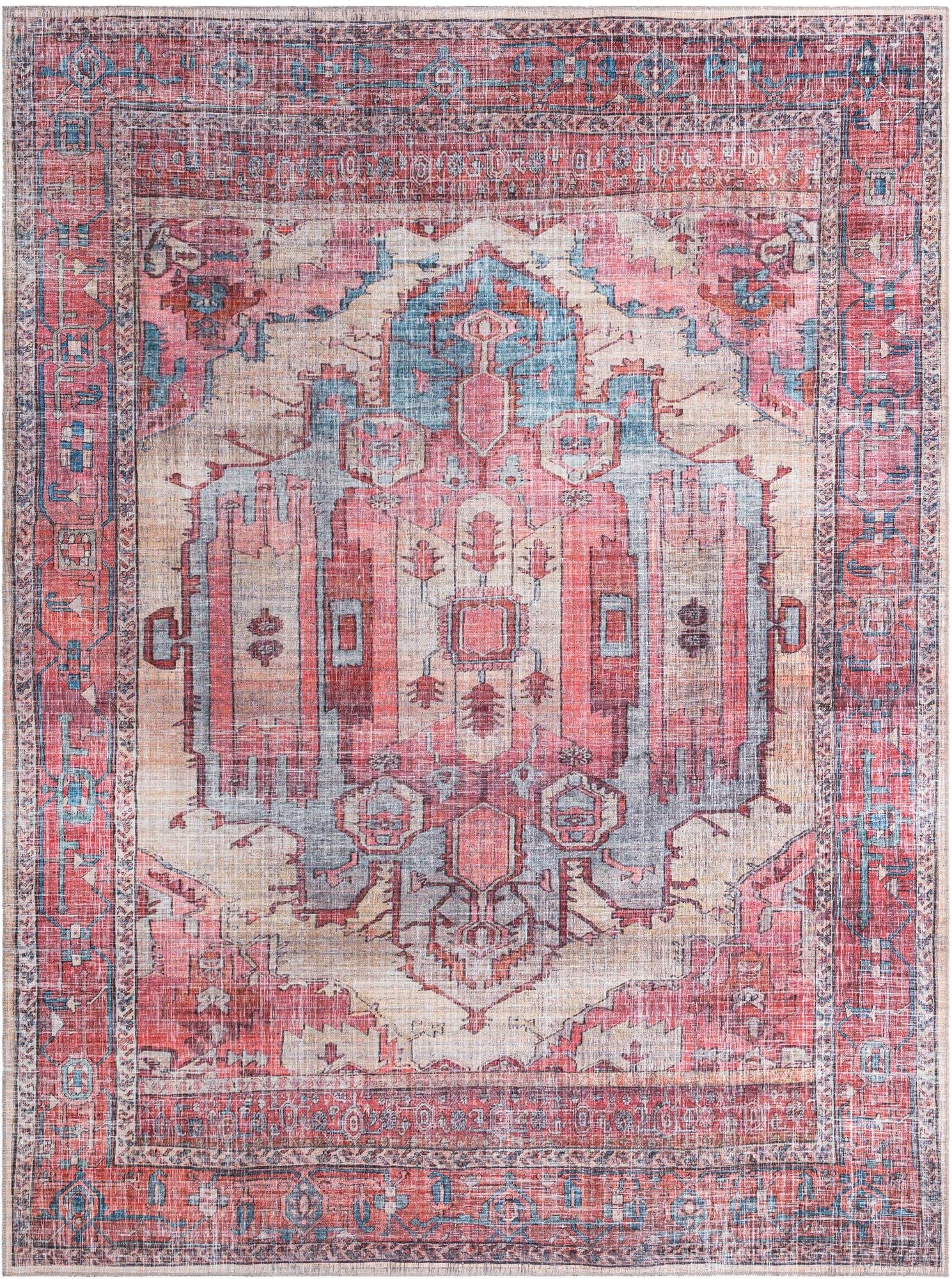 Washable Low-Pile Area Rug 9x12 Feet - Maahru Collection Beige Living Room Rug | Durable & Easy Clean for Home, Dining Room & Open Floor Plans | Perfect for High Traffic Areas & Pet-Friendly Spaces