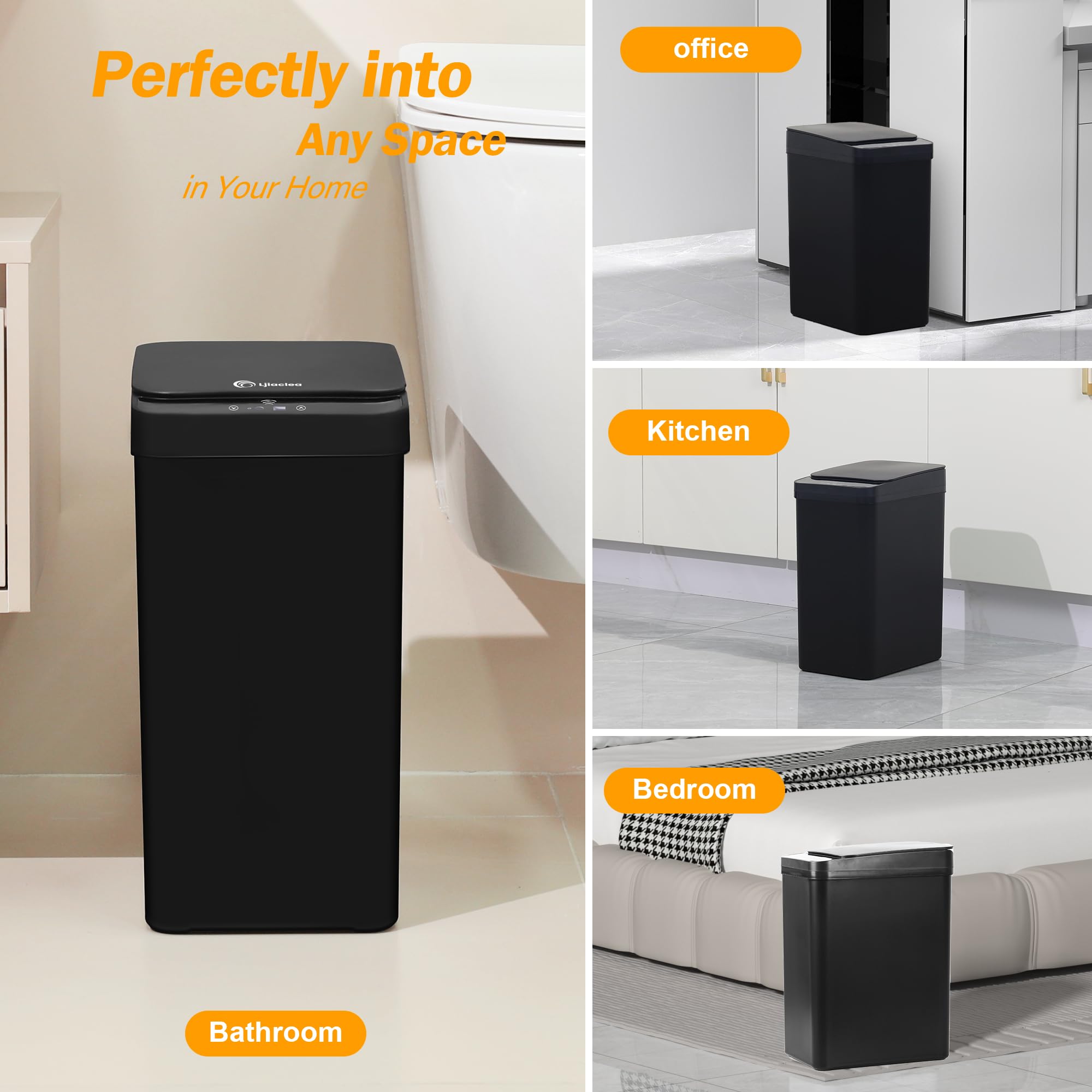 2 Pack Automatic Motion Sensor Trash Can - 2.6 Gallon Touchless Bathroom & Kitchen Garbage Bin with Hanging Design, Narrow Small Rubbish Can for Toilet, Bedroom, RV (Black, Battery Powered) - Perfect for Hands-Free Waste Disposal in Tight Spaces