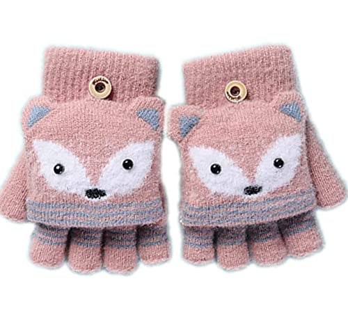 Double Layer Knitted Winter Gloves for Kids 1-4 Years Old - Warm Plush Hanging Neck Mittens with Rope - Toddler Full Finger Thermal Wrist Gloves for Boys & Girls - Perfect for Outdoor Play, Snow Activities & Christmas Gifts