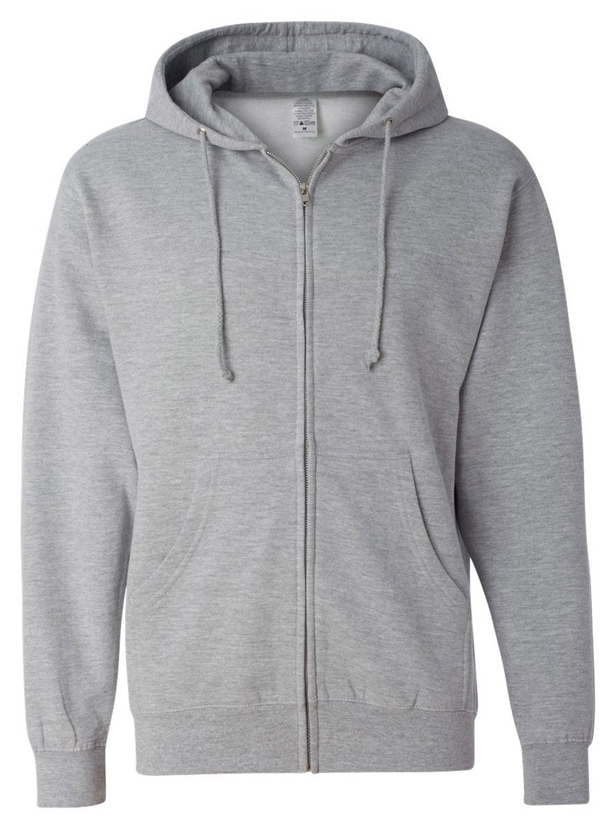 Independent Trading Men's Midweight Full-Zip Hooded Sweatshirt - Grey Heather | Comfortable Cotton Blend Pullover for Casual Wear, Work & Outdoor Activities