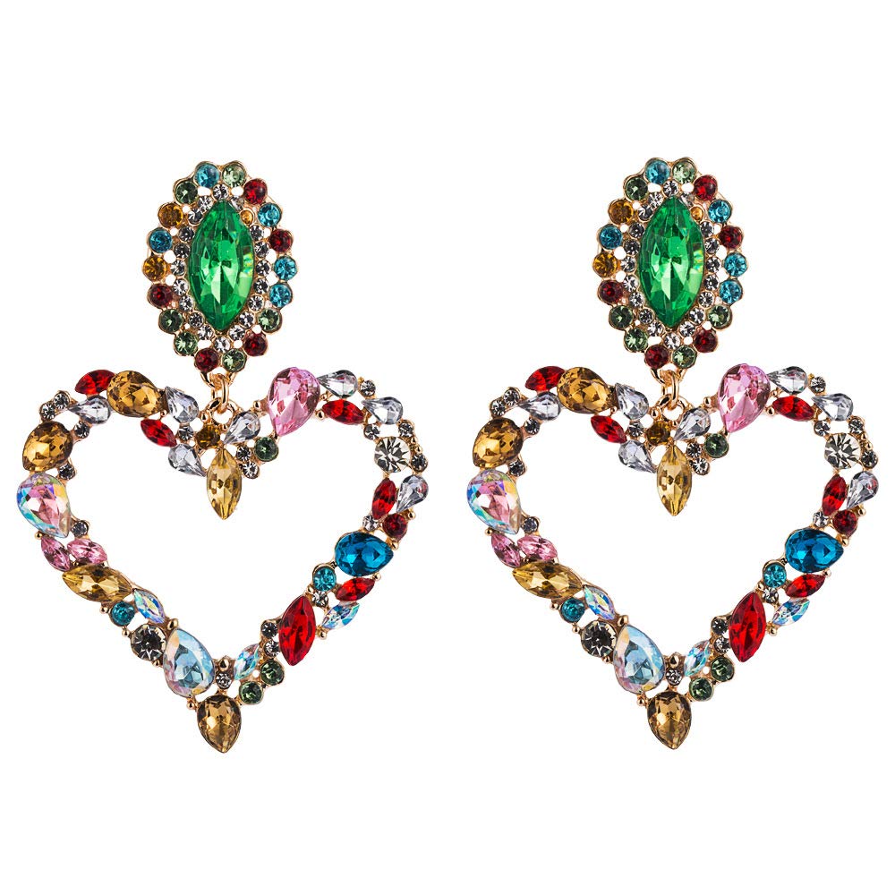 Xerling Large Heart Rhinestone Crystal Dangle Earrings for Women - Elegant Statement Drop Earrings for Girls, Brides & Special Occasions | Perfect for Weddings, Parties & Date Nights