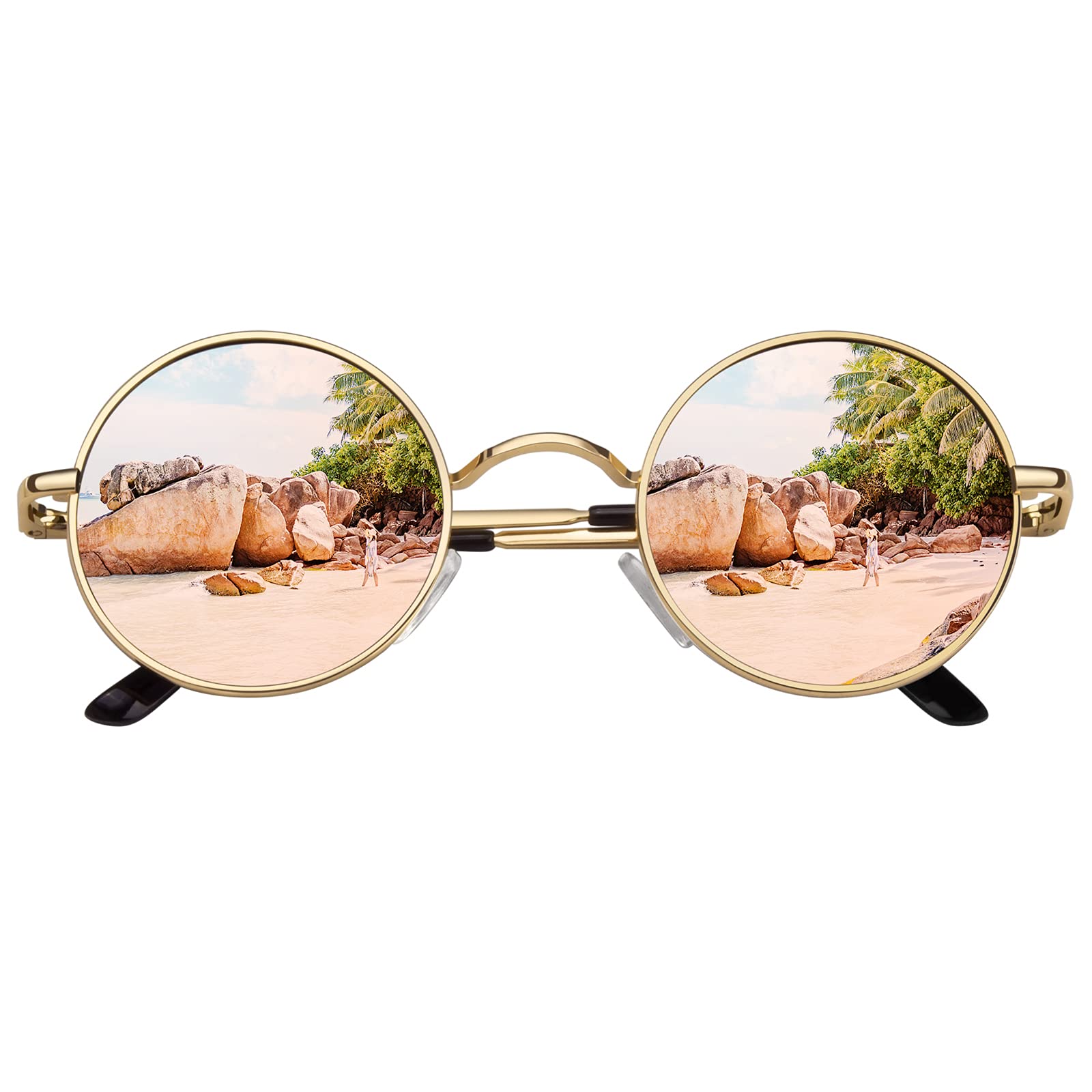 Retro Round Sunglasses for Women & Men - Vintage Style Metal Circle Polarized UV Protection Sunglasses - Perfect for Driving, Beach & Outdoor Activities