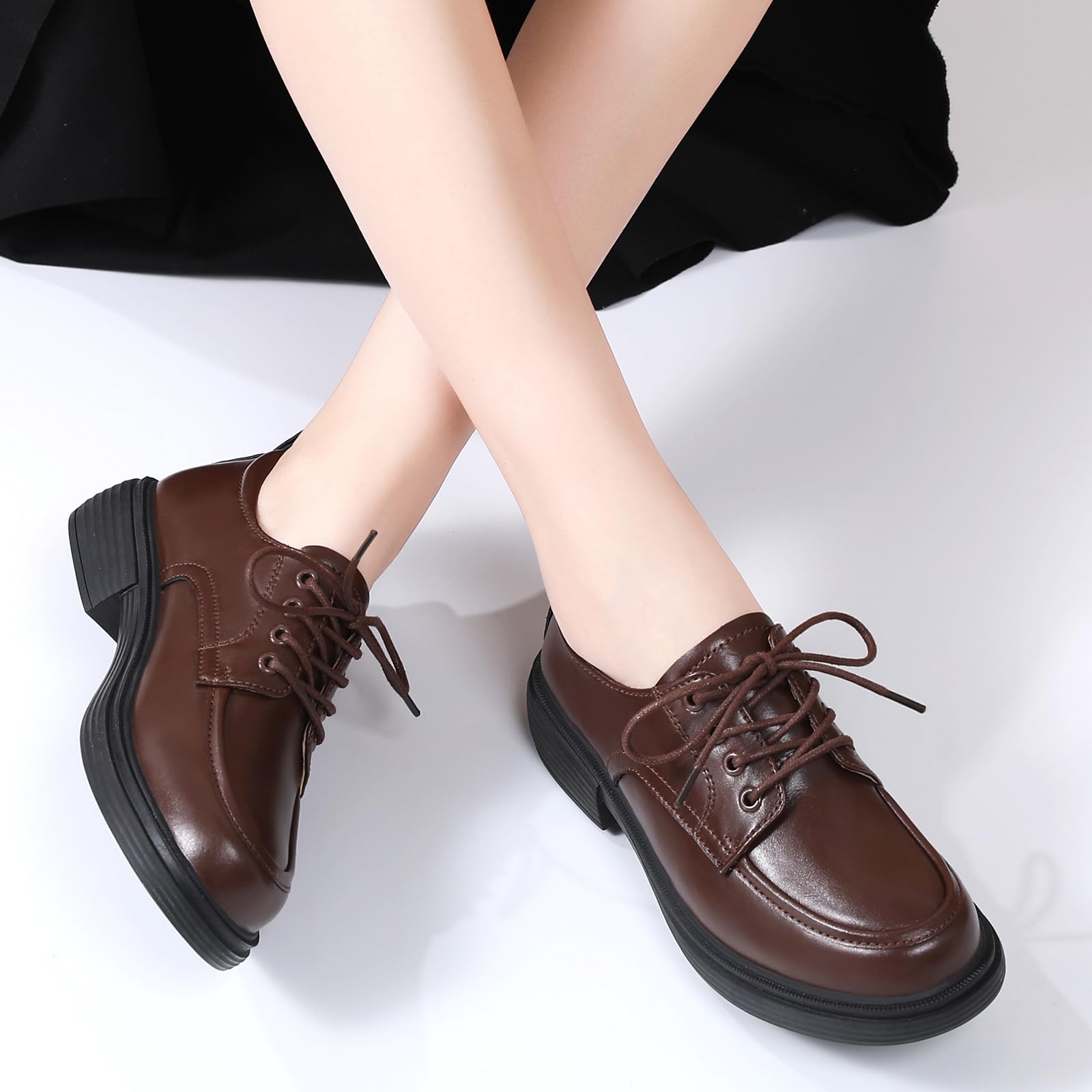 Women's Leather Oxford Shoes - Classic Lace-Up Round Toe Flat for Business Casual & Office Wear | Non-Slip Comfortable Dressy Shoes for Work & Professional Occasions
