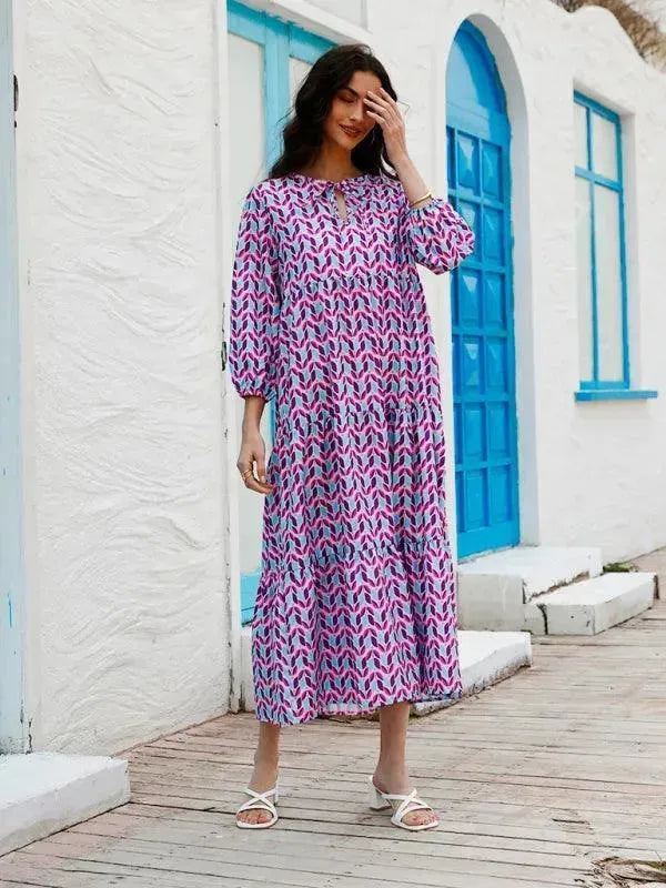 Stylish Geometric Print Maxi Dress for Women - Trendy Long Flowy Summer Dress for Beach, Vacation & Casual Outings