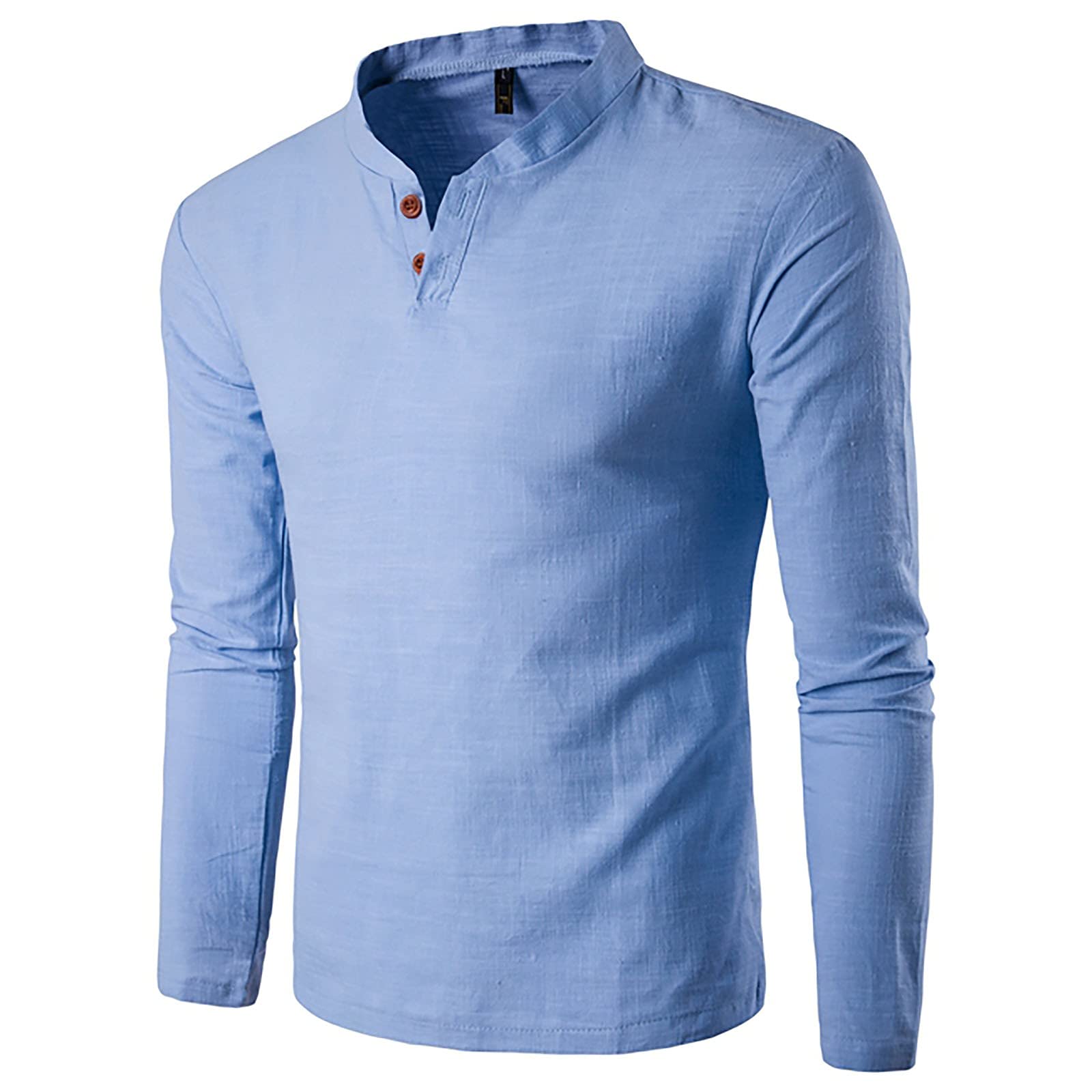 Ymosrh Men's Summer Long Sleeve Shirt - Breathable Cotton Linen Blend, Stand-Up Collar, Solid Color Button-Up Dress Shirt for Casual & Business Wear