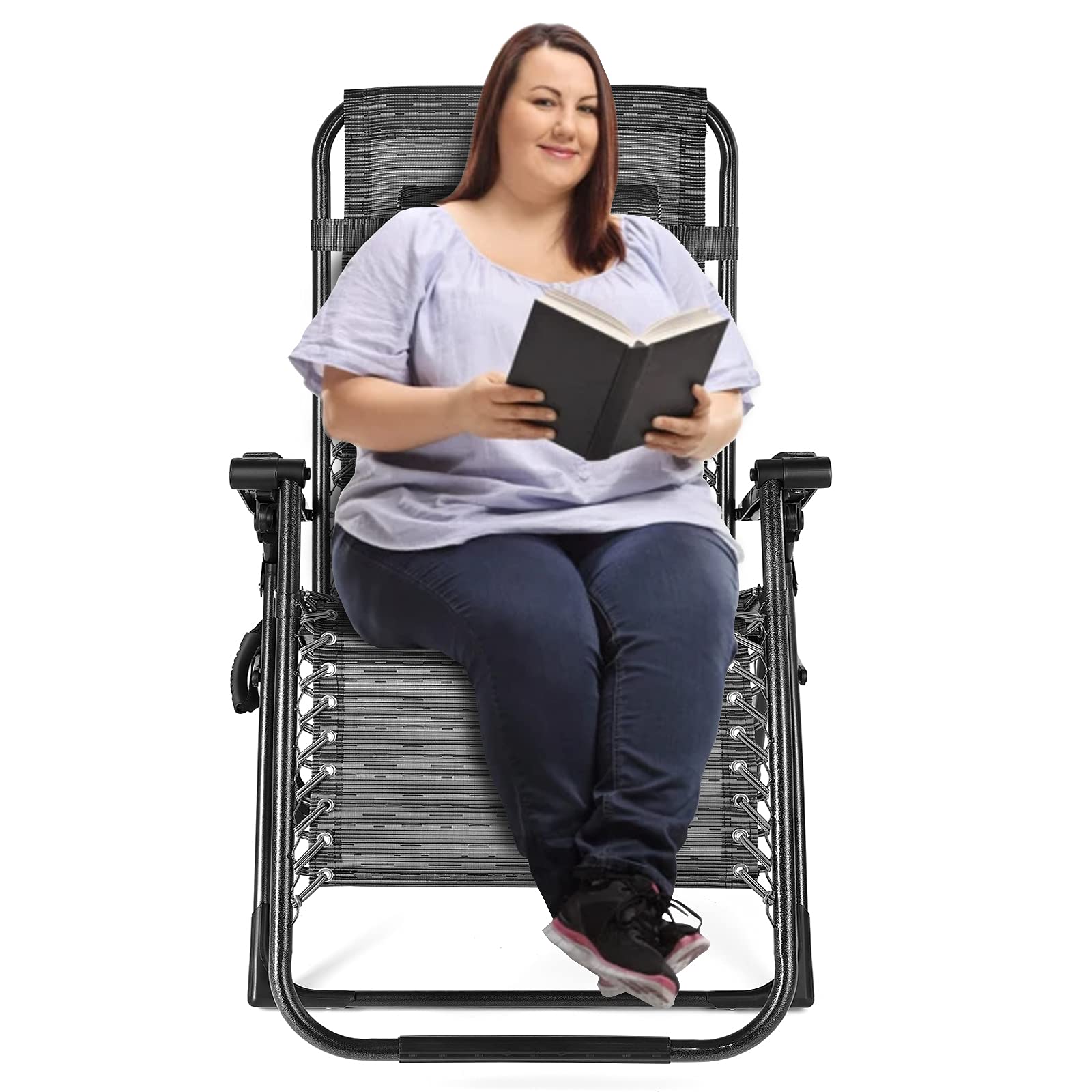 Zero Gravity Lounge Chair Heavy Duty 350LBS Capacity - Oversized Folding Outdoor Recliner with Cup Holder & Carry Rope - Perfect for Patio, Beach, Backyard & Camping Relaxation