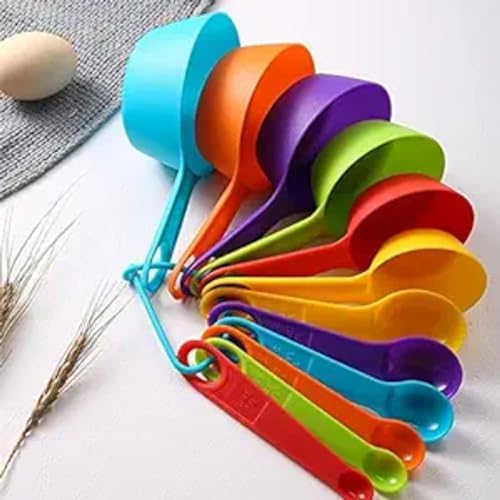 10-Piece Colorful Measuring Cups and Spoons Set - Stackable Nesting Plastic Measuring Cups for Baking, Cooking & Meal Prep - Rainbow Kitchen Measuring Tools (10 PC)