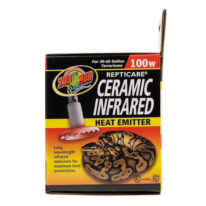 Zoo Med Repticare 100 Watt Ceramic Infrared Heat Emitter for Reptiles - Durable & Energy Efficient Heating Bulb for Terrariums, Snake Tanks & Lizard Enclosures (Perfect for Nighttime Use & Maintaining Optimal Habitat Temperature)
