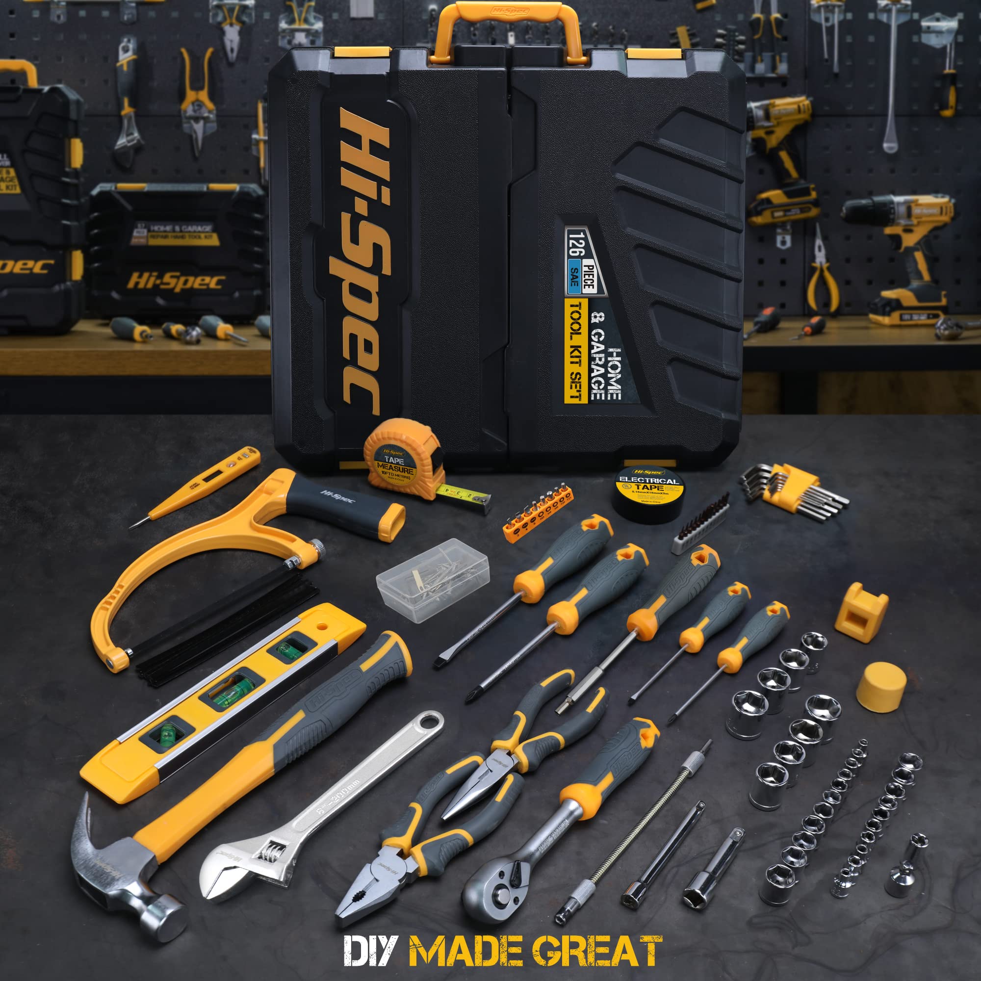 Hi-Spec 126-Piece Socket Wrench Auto Repair Tool Kit Set - Complete Professional Mechanics Tool Set for Men - Perfect for Home Garage, Car Maintenance & DIY Projects