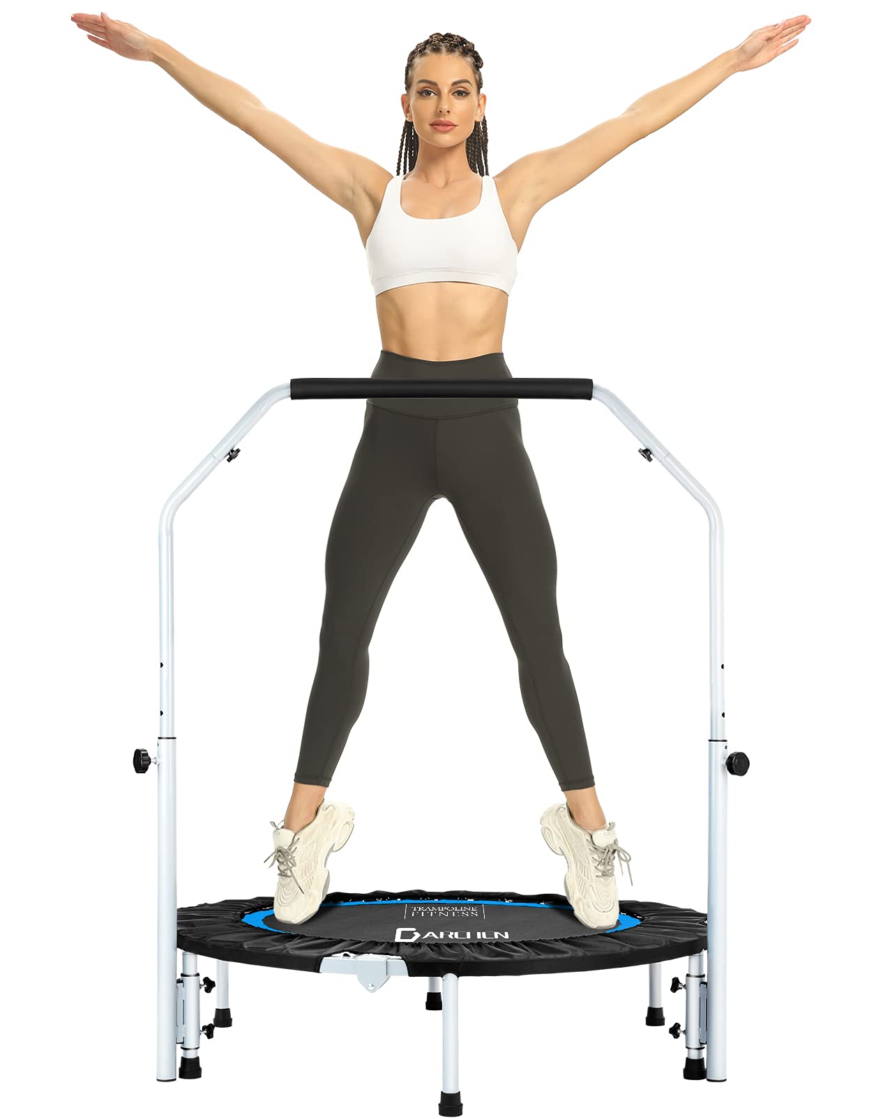 DARCHEN 350LBS Spring Rebounder Mini Trampoline for Adults & Kids - 40 Inch Small Indoor Trampoline with Handle Bar for Fitness Exercise, Workout, Jumping & Home Gym Training - Perfect for Cardio, Weight Loss & Family Fun
