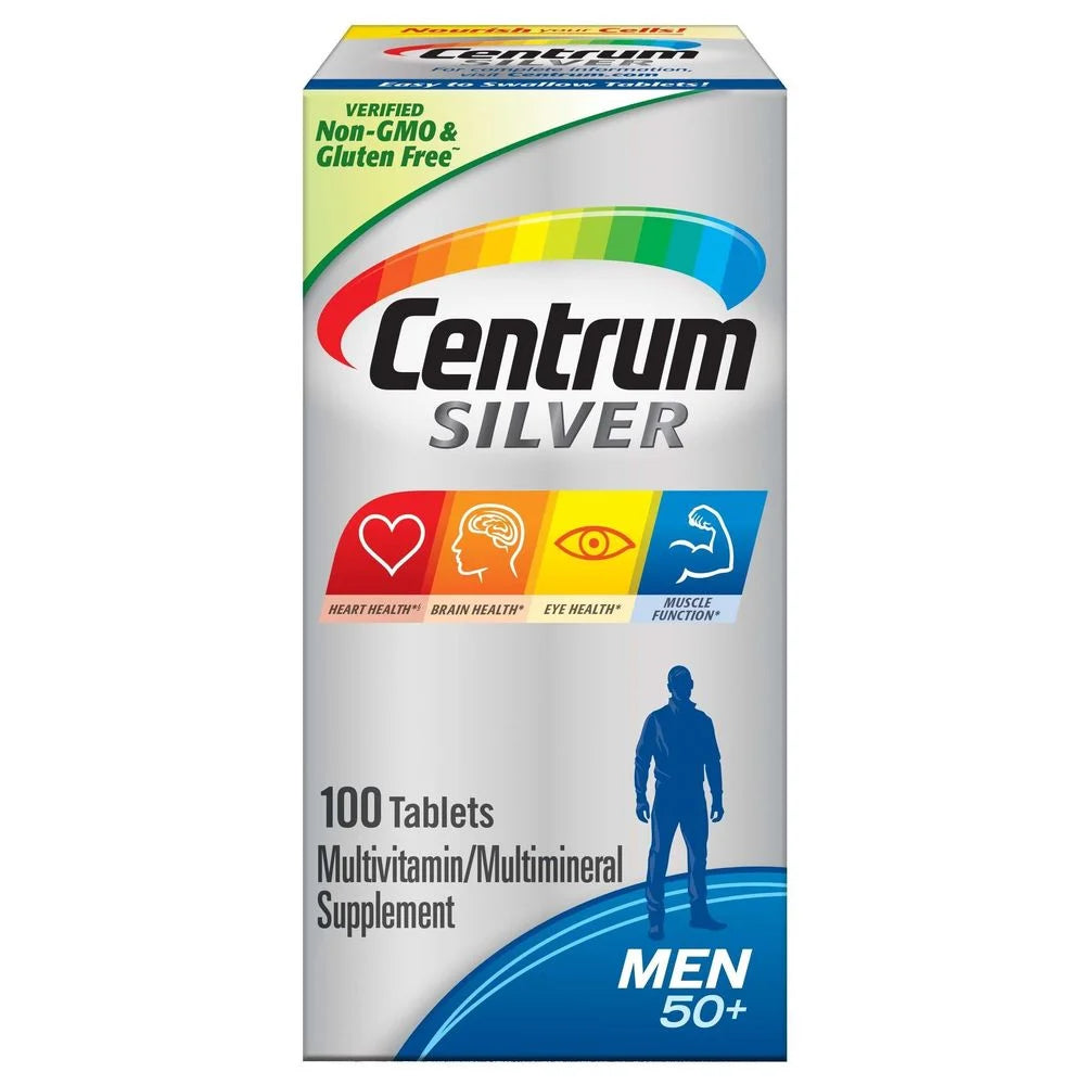 Centrum Silver Multivitamin for Men 50+ | 100 Tablets | Daily Multivitamin Supplement with Vitamin D, B12 & Antioxidants | Supports Heart, Brain & Eye Health | Ideal for Active Seniors & Mature Adults