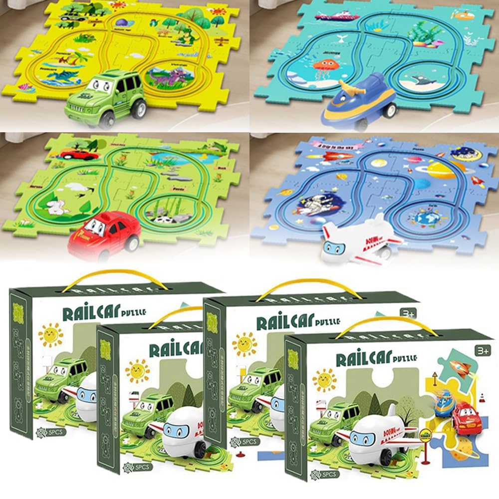 2023 New DIY Electric Toddler Track Play Set - Battery-Powered Puzzle Board with 5PCS Vehicles (4 Set Mix) - Educational Building Toys for Kids Ages 3+ - Perfect for Indoor Playtime & Early STEM Learning