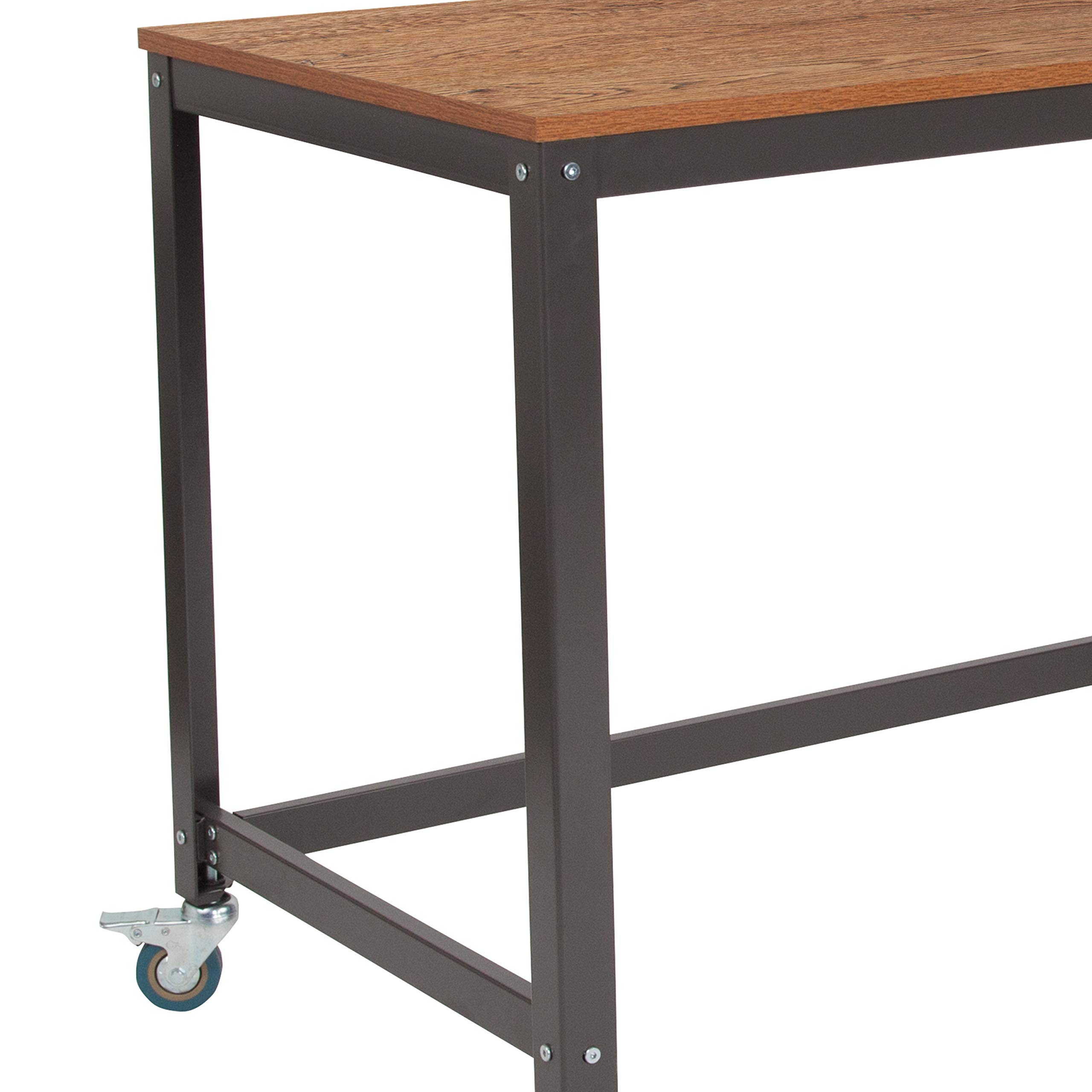 Brown Oak Wood Grain Mobile Computer Table Desk - Adjustable Laptop Stand for Home Office, Bed, Couch & Workspace