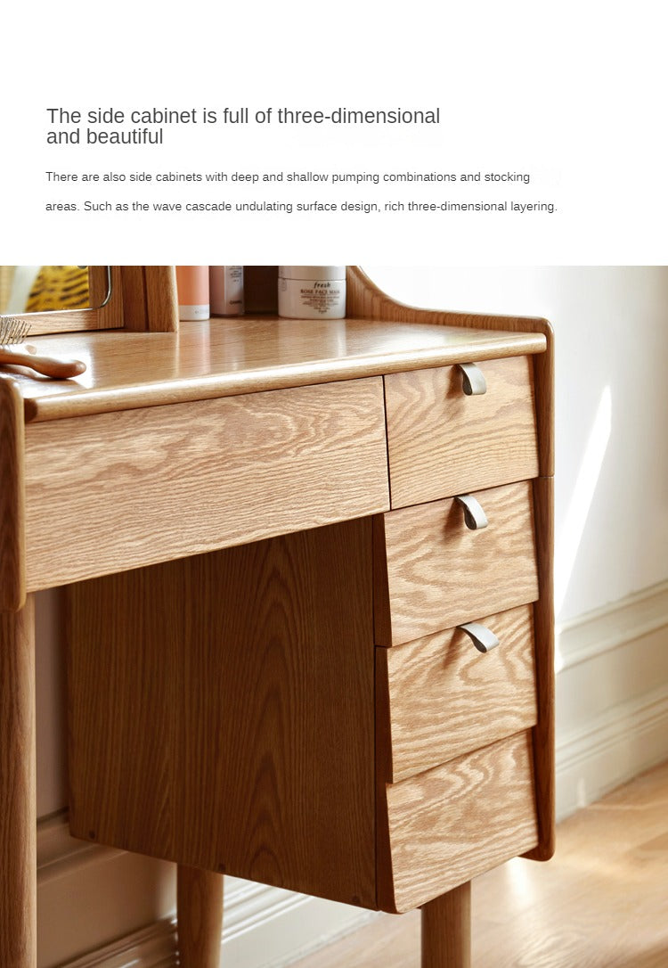 Solid Oak Wood Japanese Bamboo Curtain Dressing Table - Elegant Vanity Desk for Bedroom, Living Room, or Home Office Decor