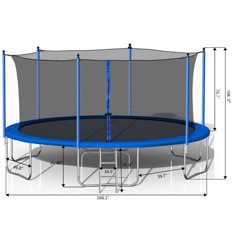 14FT Trampoline with Safety Enclosure Net - Heavy Duty Jumping Mat & Spring Padding for Kids & Adults - Outdoor Backyard Bounce Fun for Family Exercise & Playtime - Includes Ladder