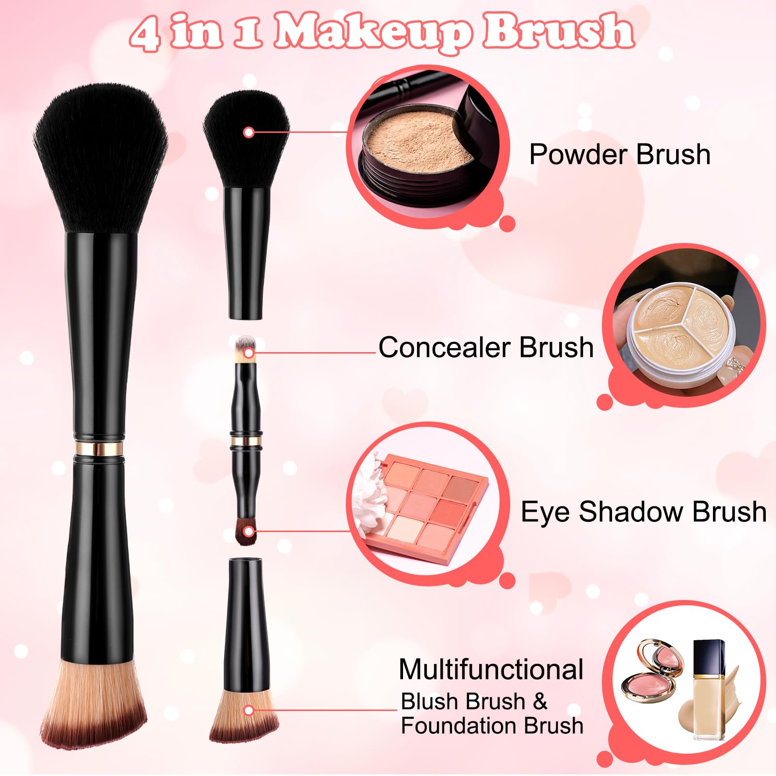 4-in-1 Travel Makeup Brush Set with Case - Foundation Brush, Blush Brush, Eyeshadow Brush & Concealer Brush | Dual-Ended Makeup Brushes for Perfect Base & Eye Makeup | Ideal for Travel, Home & Professional Use