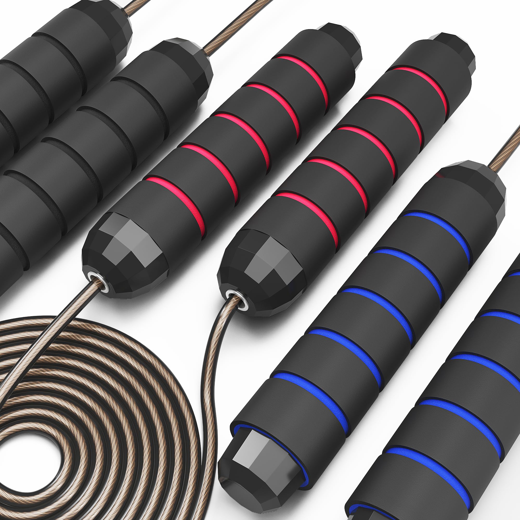 3 Pack Adjustable Tangle-Free Speed Jump Rope for Men, Women & Kids - Steel Skipping Rope with Foam Handles & Ball Bearings - Perfect for Home, School & Gym Workouts, Exercise & Weight Loss