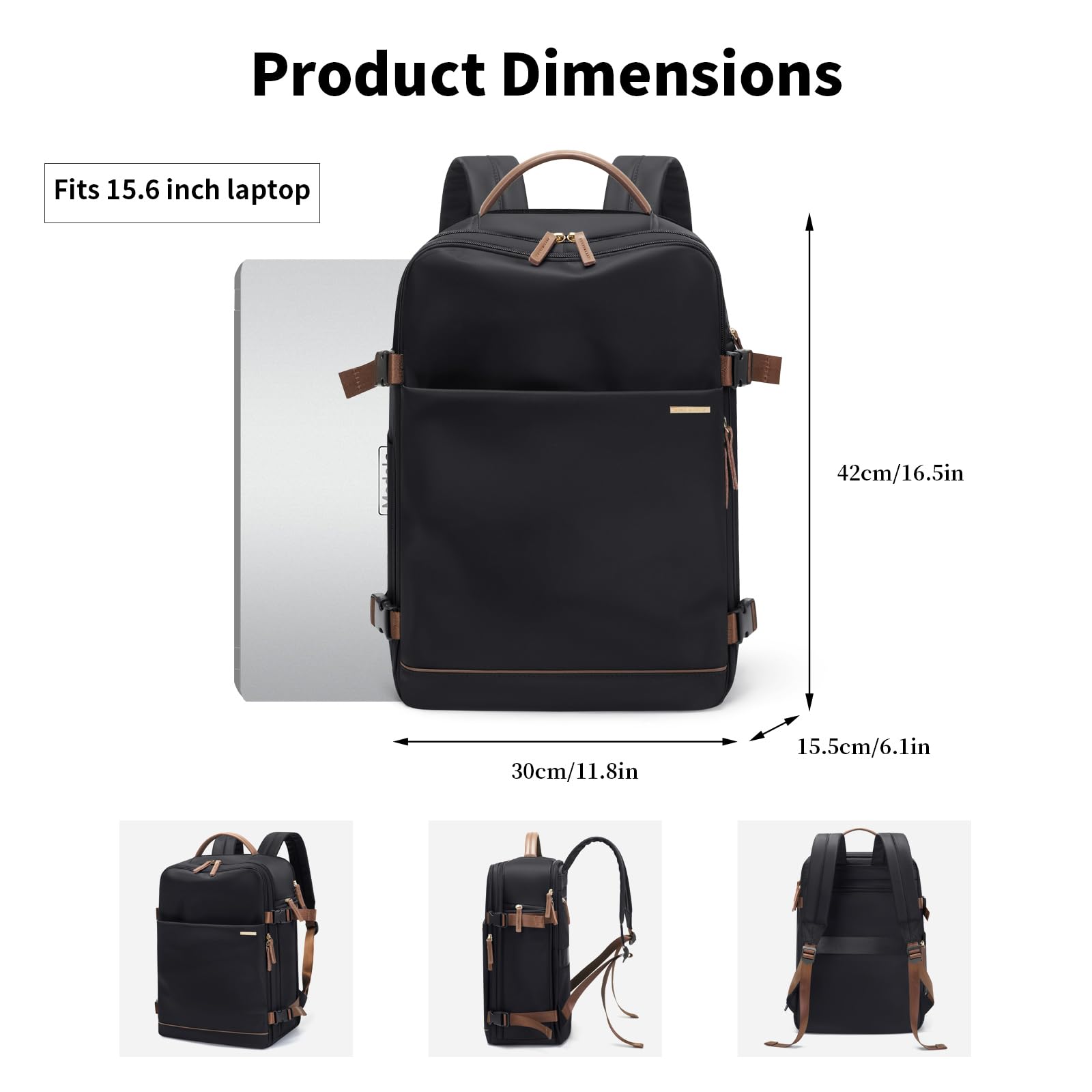 Stylish 15.6 Inch Laptop Backpack for Women - Large Capacity Anti-Theft Computer Bag with Separate Laptop Compartment - Perfect for Work, Travel, College & Business Trips (Black)