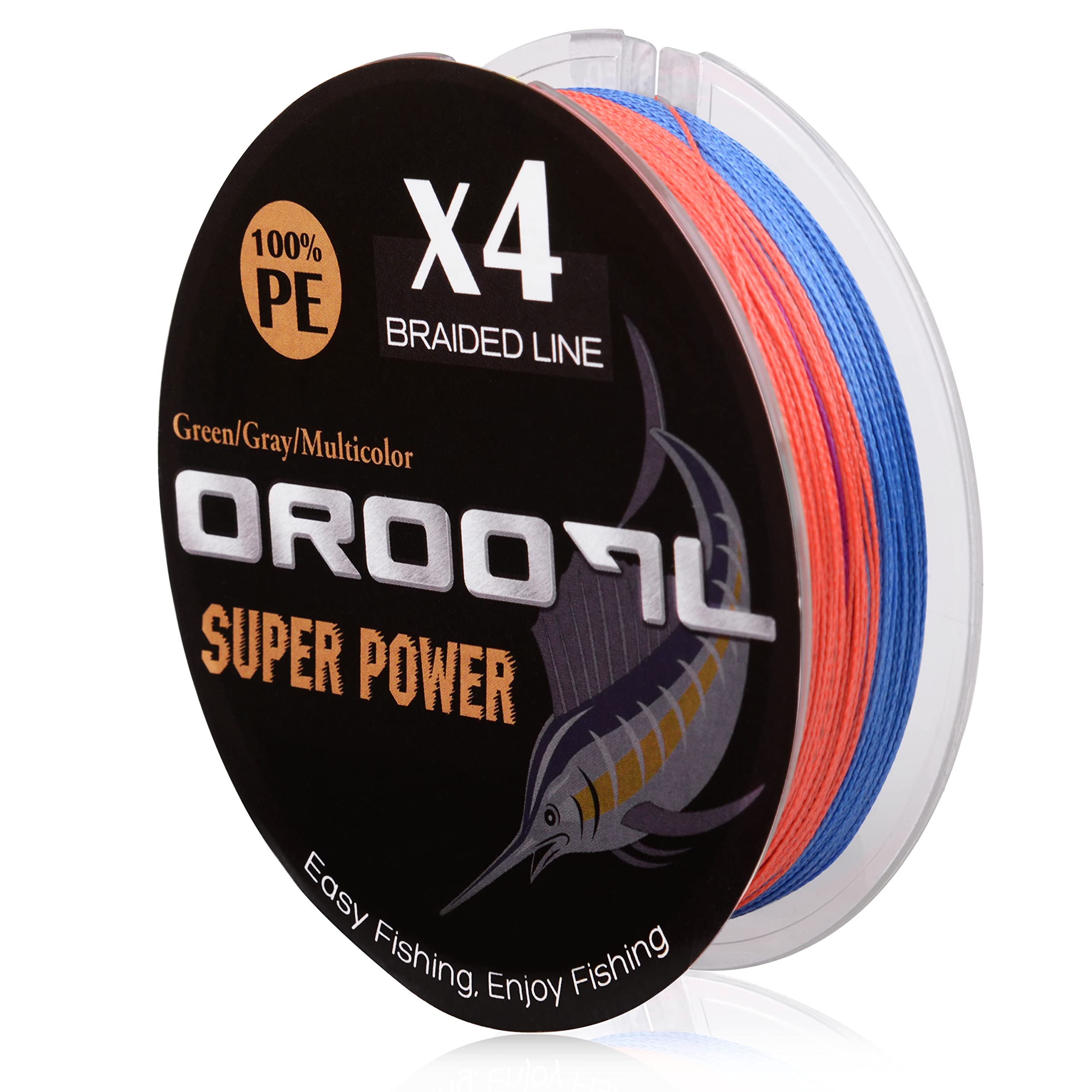 OROOTL Braided Fishing Line 10lb-133lb - High Strength Abrasion Resistant 4 Strand Braid - Zero Stretch Saltwater & Freshwater Fishing Line (Green, Gray, Multicolor) - Perfect for Deep Sea, Bass, Trout and Ice Fishing