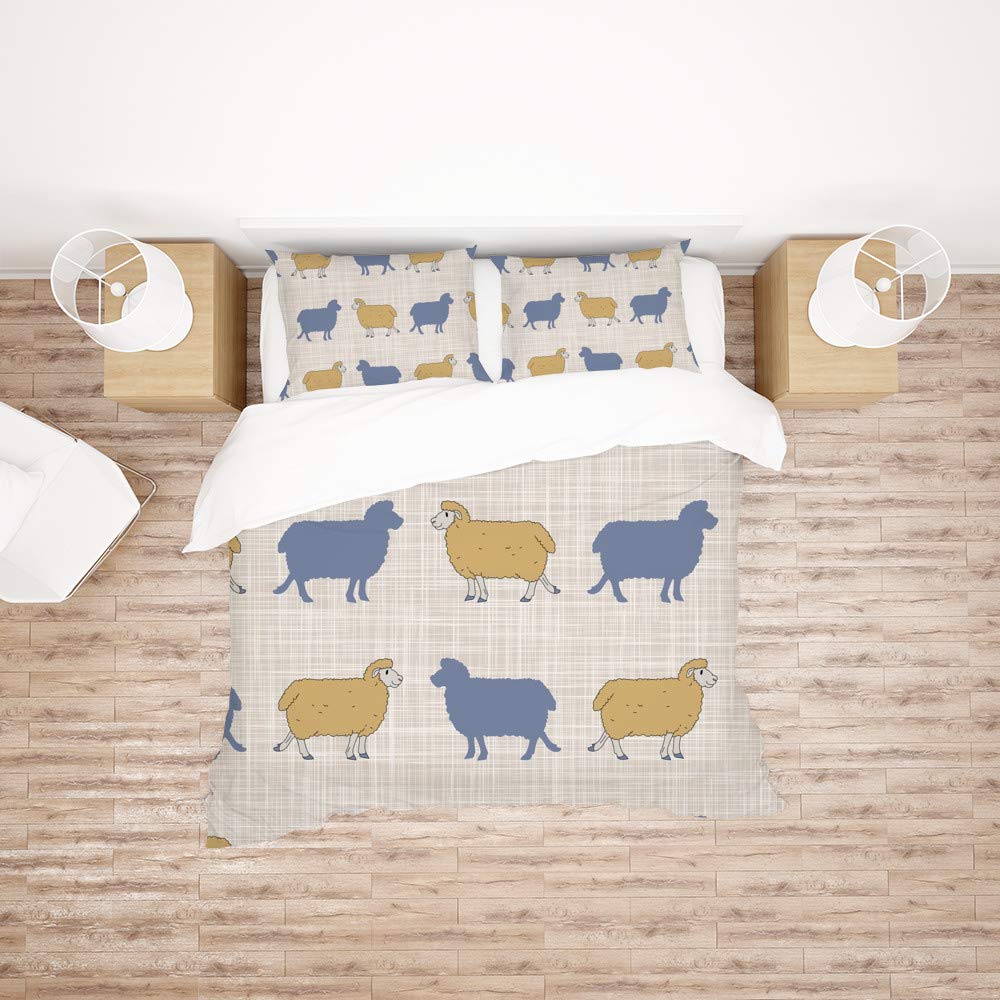 French Farmhouse Sheep Silhouette Comforter Cover Set 3-Piece - Breathable All-Season Bedding with Pillow Shams - Soft Hotel Quality for Cozy Farmhouse Bedrooms & Guest Rooms