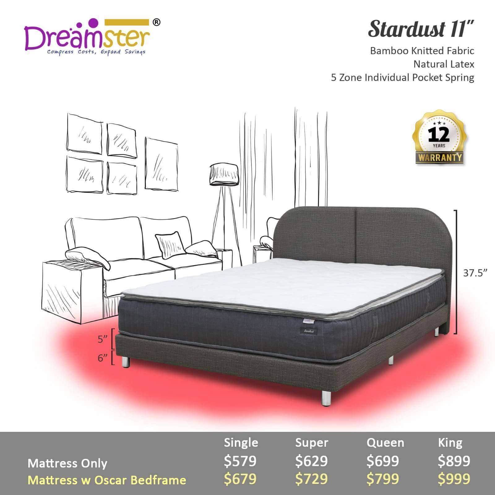 Dreamster Stardust Pocketed Spring Mattress - Queen Size Hybrid Mattress for Back Pain Relief & Pressure Relief, Cool & Breathable for Hot Sleepers - Perfect for Guest Rooms, Dorms & Apartments