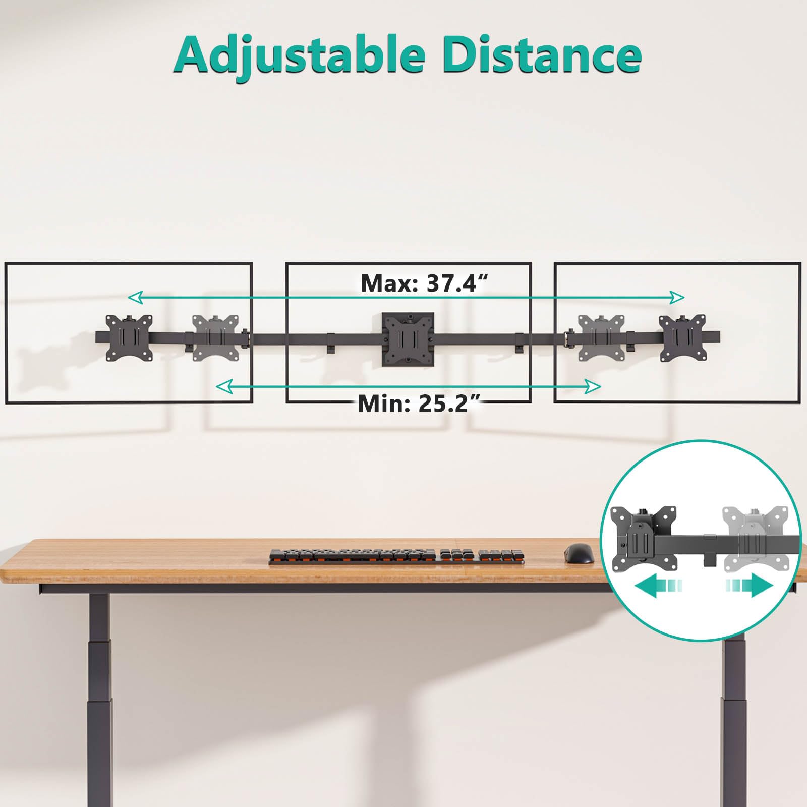 WALI Triple Monitor Wall Mount for 17-32 Inch Screens - Heavy Duty Adjustable 3 Monitor Arm with Swivel & Tilt - VESA 75x75/100x100mm - Each Arm Holds 15.4lbs (013ARM) Black - Perfect for Home Office, Gaming Setup & Multi-Screen Workstations