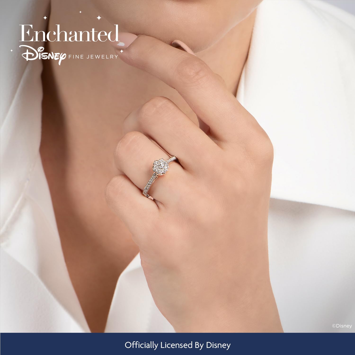 Jewelili Enchanted Disney Belle Rose 14K White Gold & Rose Gold 1/3 Cttw Diamond Bridal Ring - Perfect for Engagement, Wedding & Anniversary Gifts
