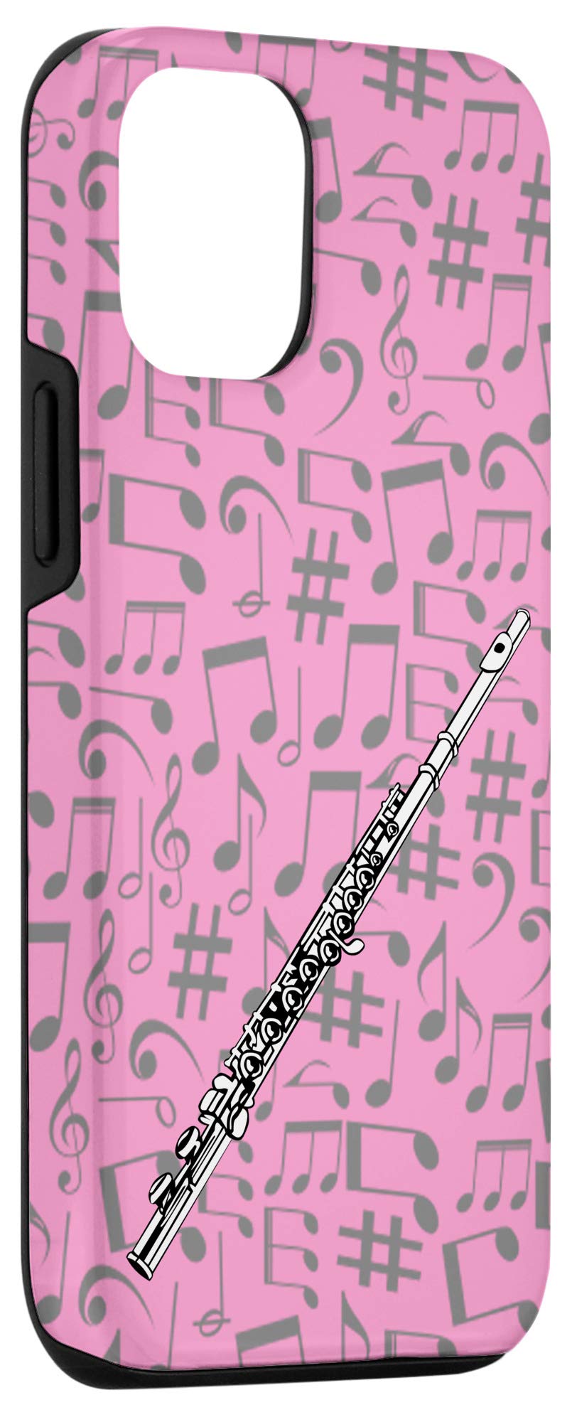 iPhone 12/12 Pro Flute Design Phone Case with Music Notes - Perfect Gift for Musicians & Music Lovers - Pink Protective Cover - Ideal for Concerts, Music Classes & Daily Use