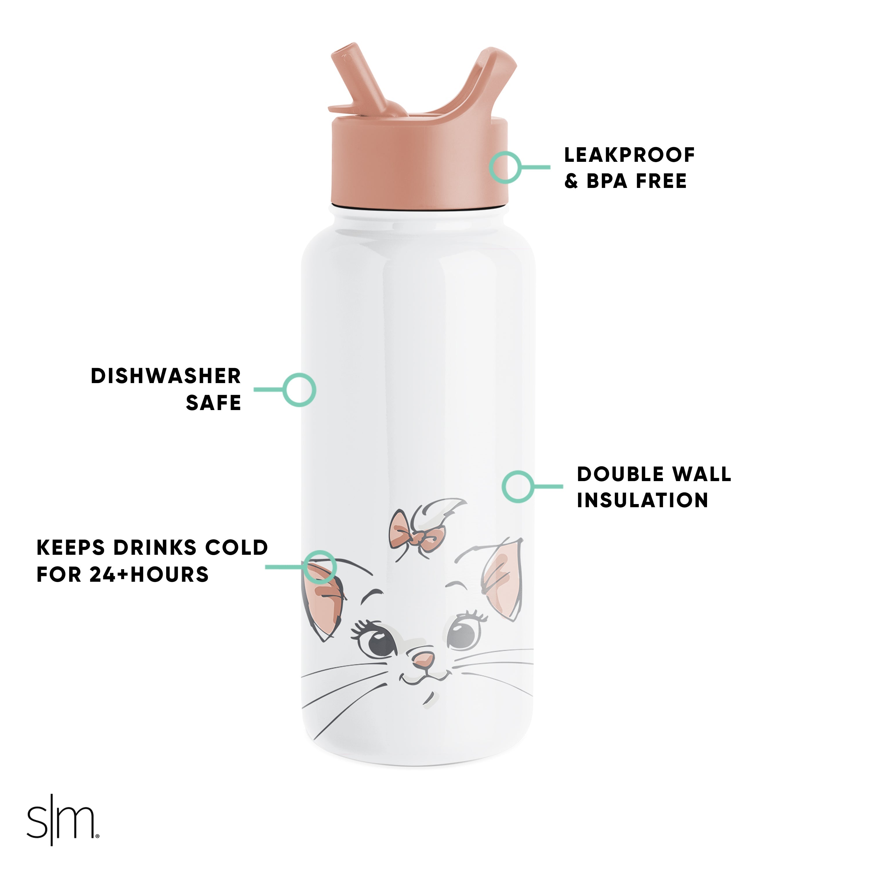 Disney Summit Insulated Water Bottle with Straw Lid - 20oz Stainless Steel Leakproof Tumbler for Kids & Adults - Perfect for School, Gym, Hiking & Outdoor Activities