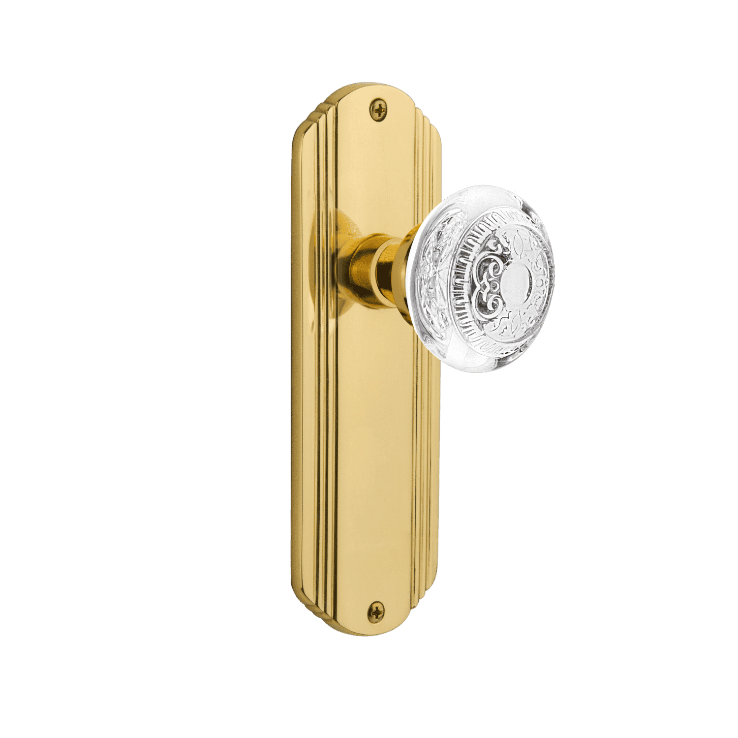 Elegant Deco Long Plate with Crystal Egg & Dart Knob in Polished Brass - Perfect for Vintage Dresser, Cabinet, or Wardrobe Hardware Upgrade