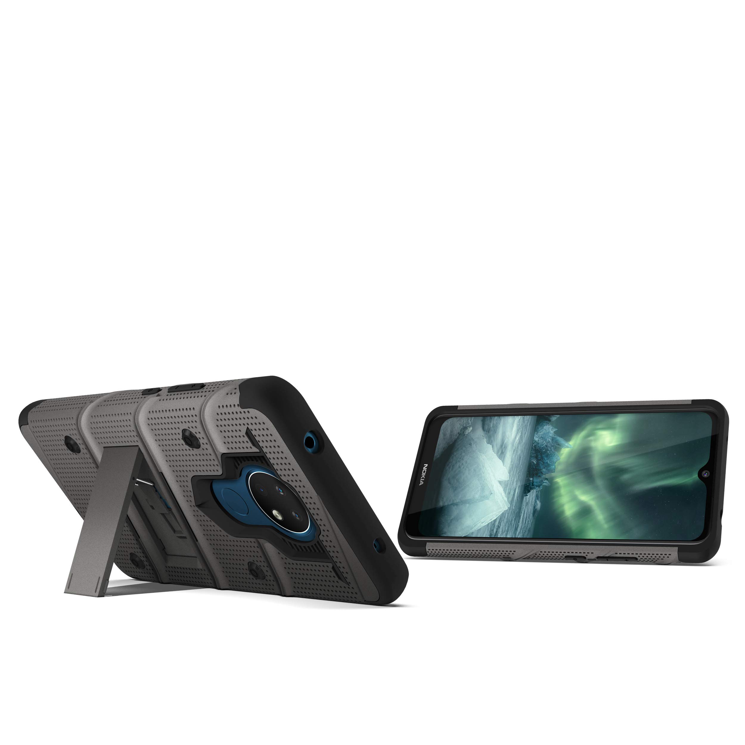 ZIZO Bolt Series Rugged Case for Nokia C5 Endi - Shockproof Cover with Built-in Screen Protector, Kickstand, Holster & Lanyard (Gun Metal Gray/Black) - Perfect for Outdoor Activities, Work & Travel Protection