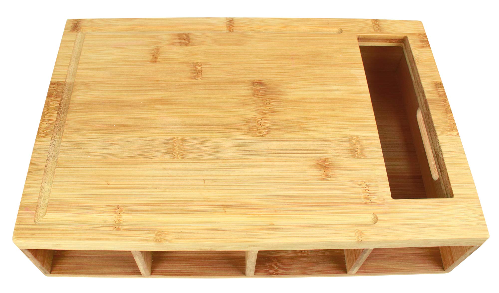 Premium Bamboo Cutting Board with 4 Storage Trays & Lids - Non-Slip Juice Grooves, Ergonomic Handles - Perfect for Meal Prep, Kitchen Organization & Easy Cleanup - Ideal for Home Chefs & Professional Kitchens